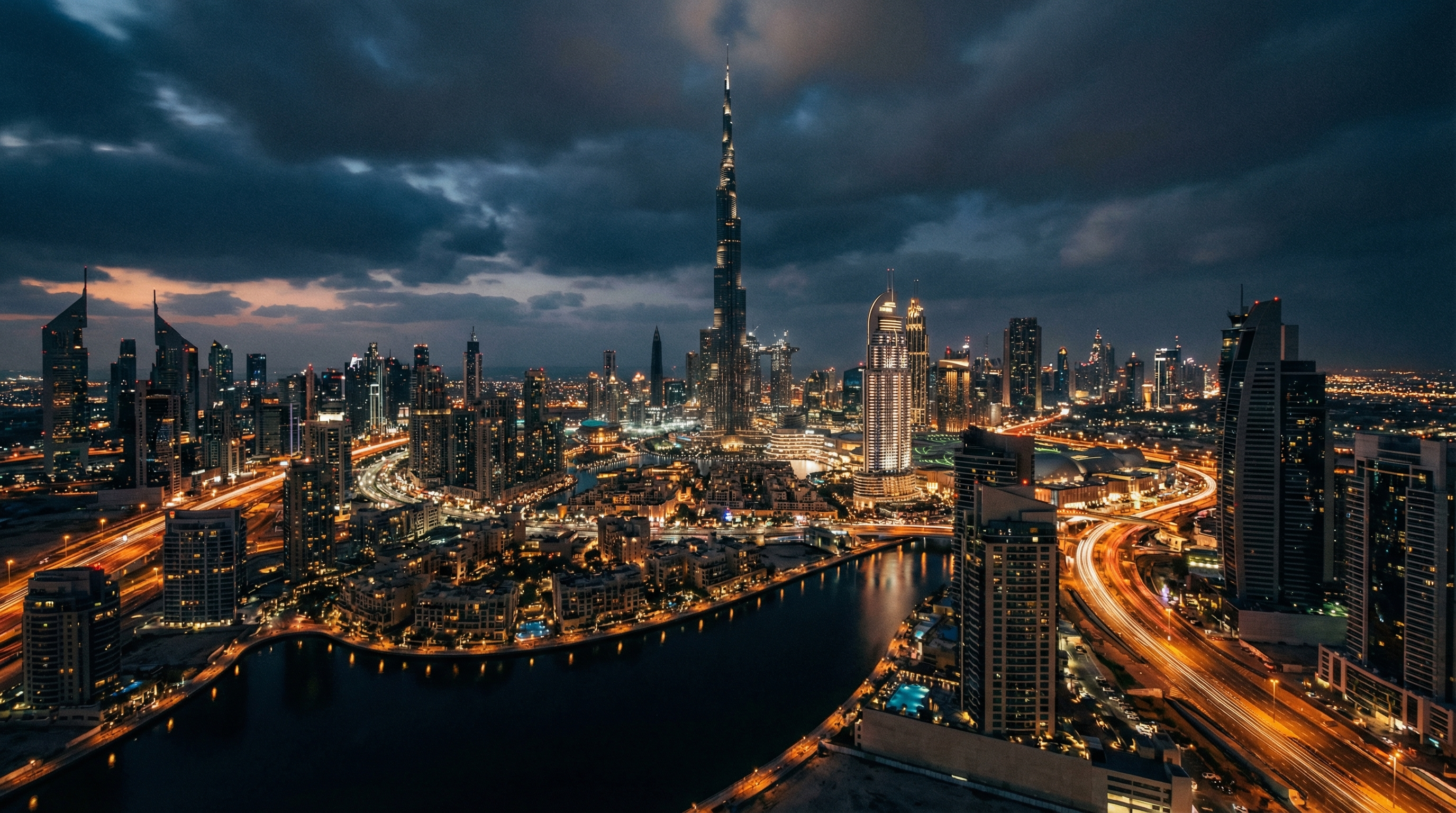 Dramatic Night Skyline of Modern City
