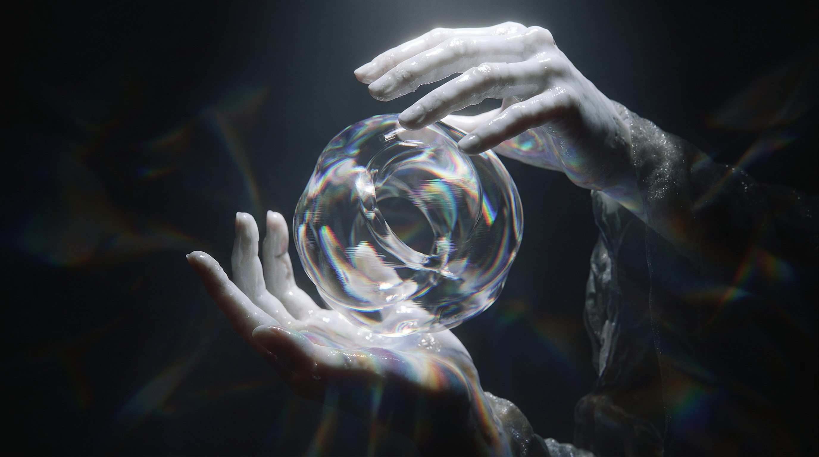 Hands Holding Abstract Glass Ring