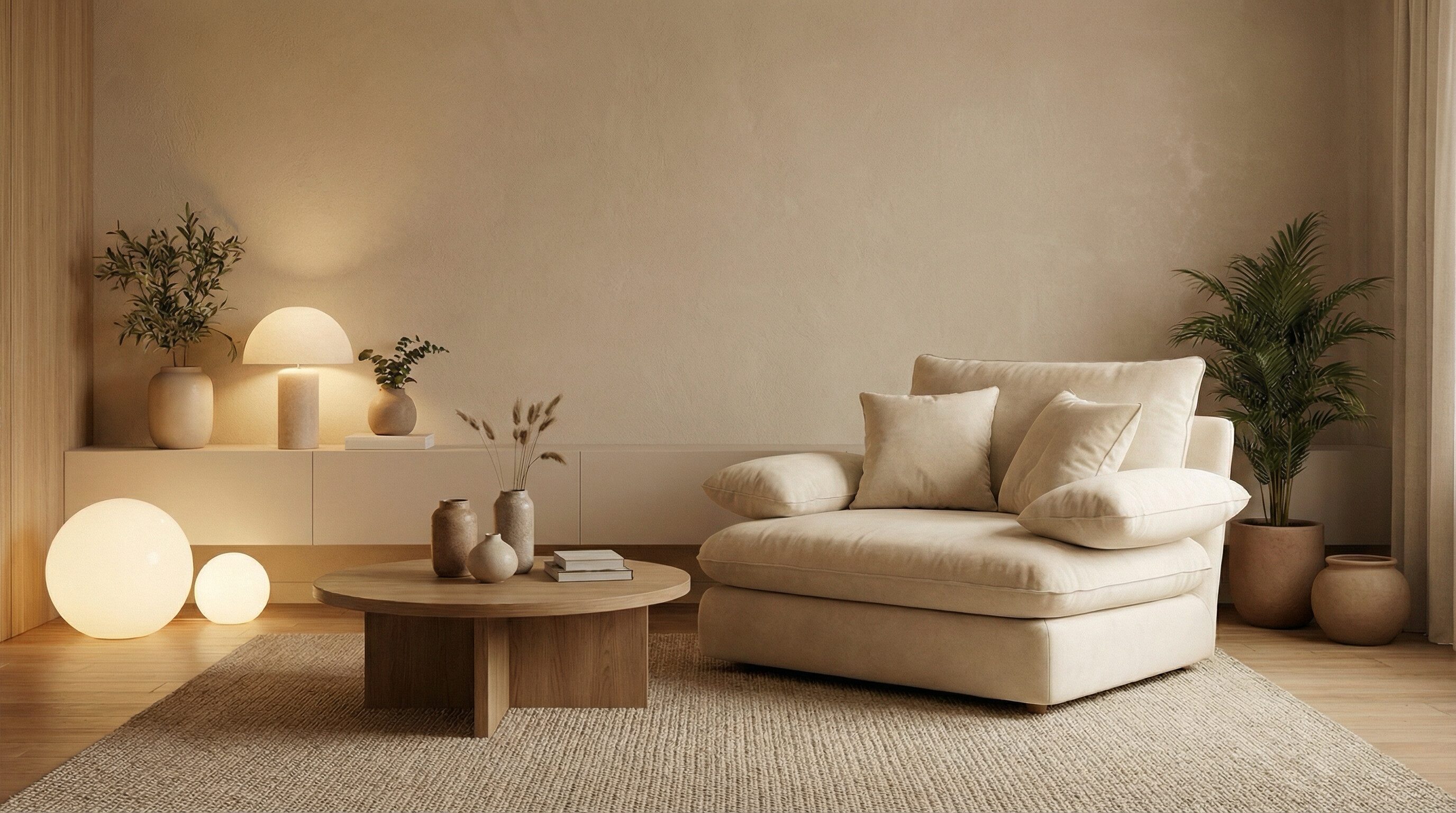 Minimalist beige living room interior