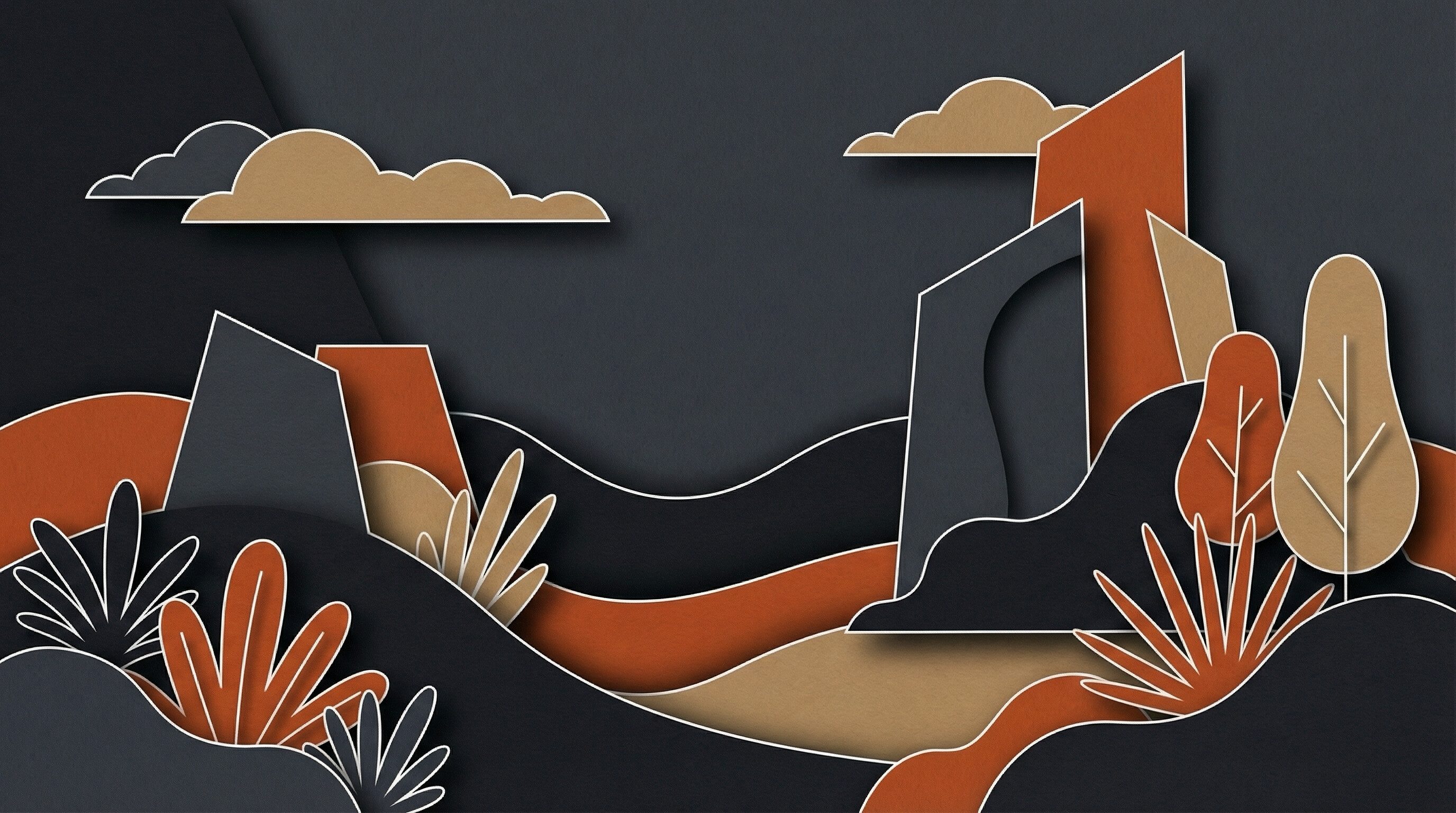 Abstract Desert Landscape Paper Cut Illustration