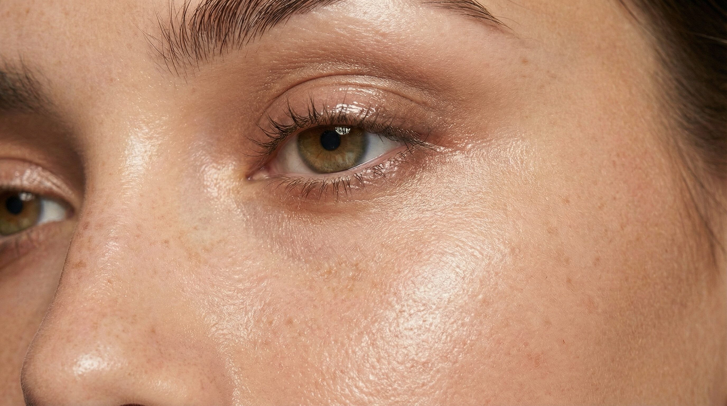 Close-up of natural eye and facial skin texture