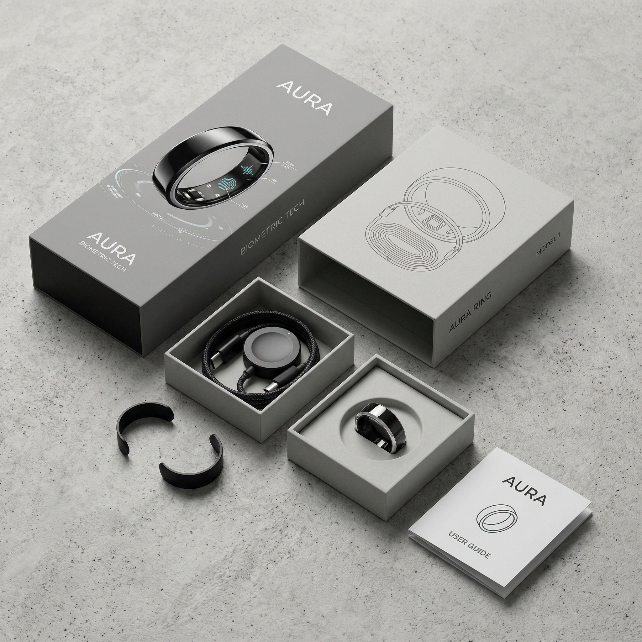 Aura Smart Ring Packaging Flat Lay