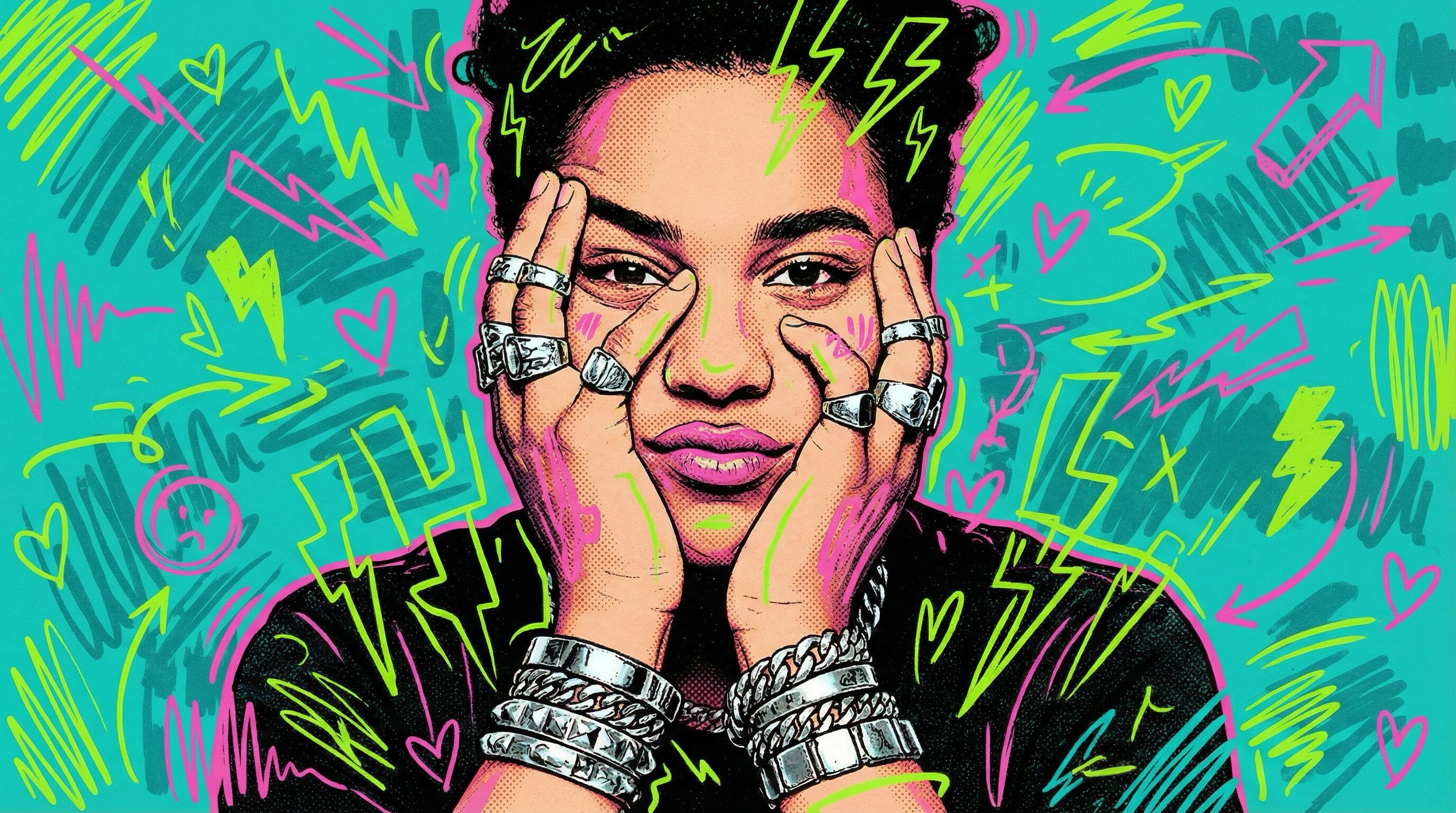 Pop Art Portrait with Neon Graffiti Accents