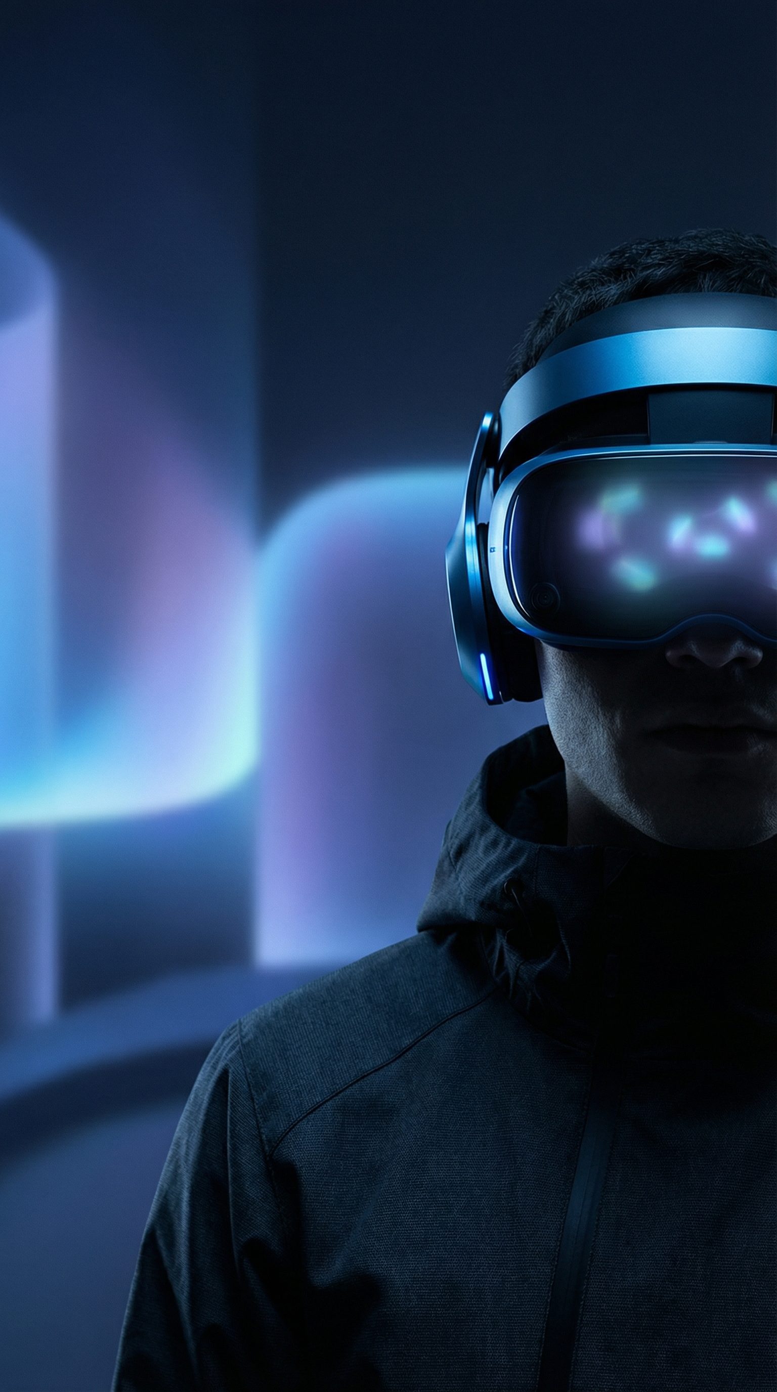 Person Wearing Futuristic VR Headset