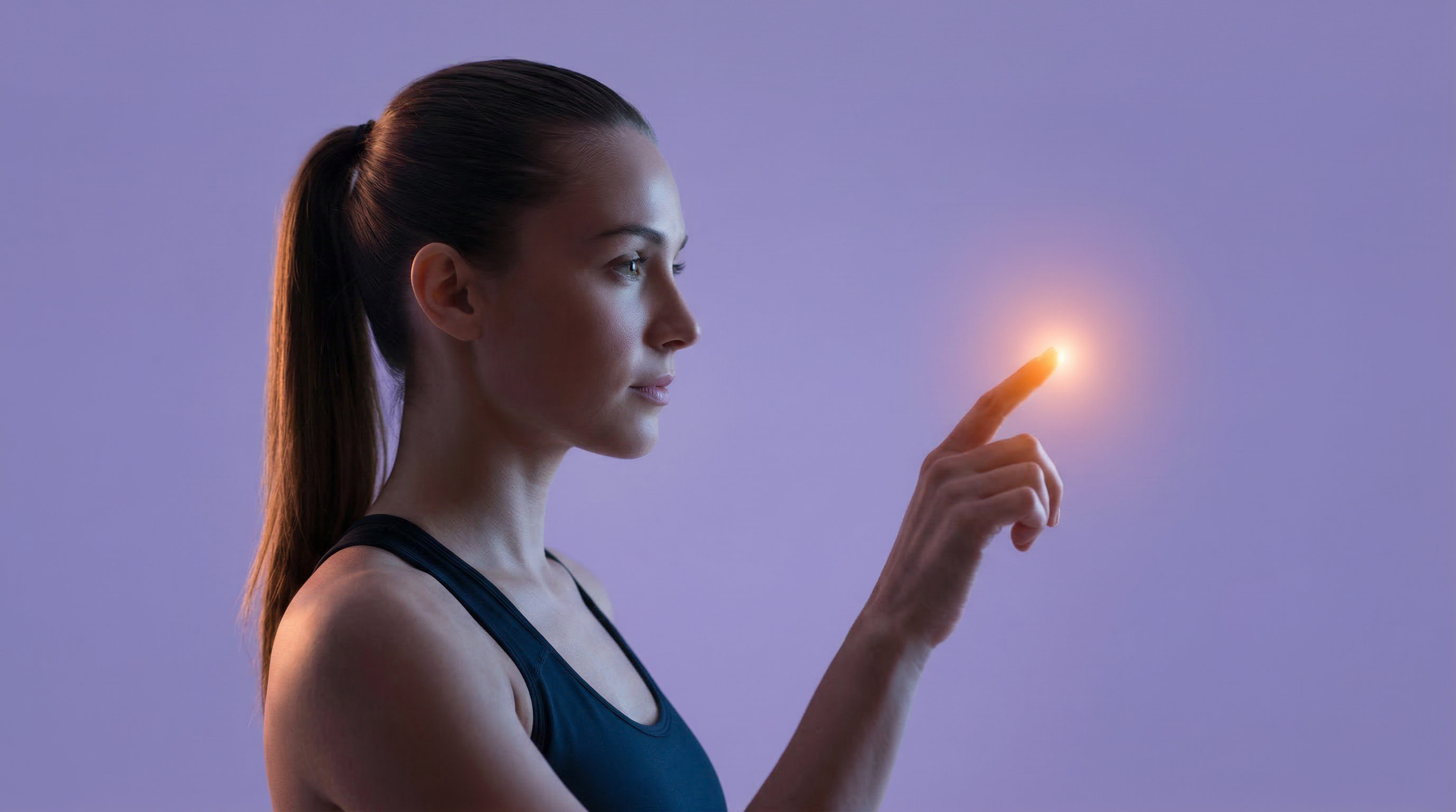 Woman Touching Glowing Virtual Interface