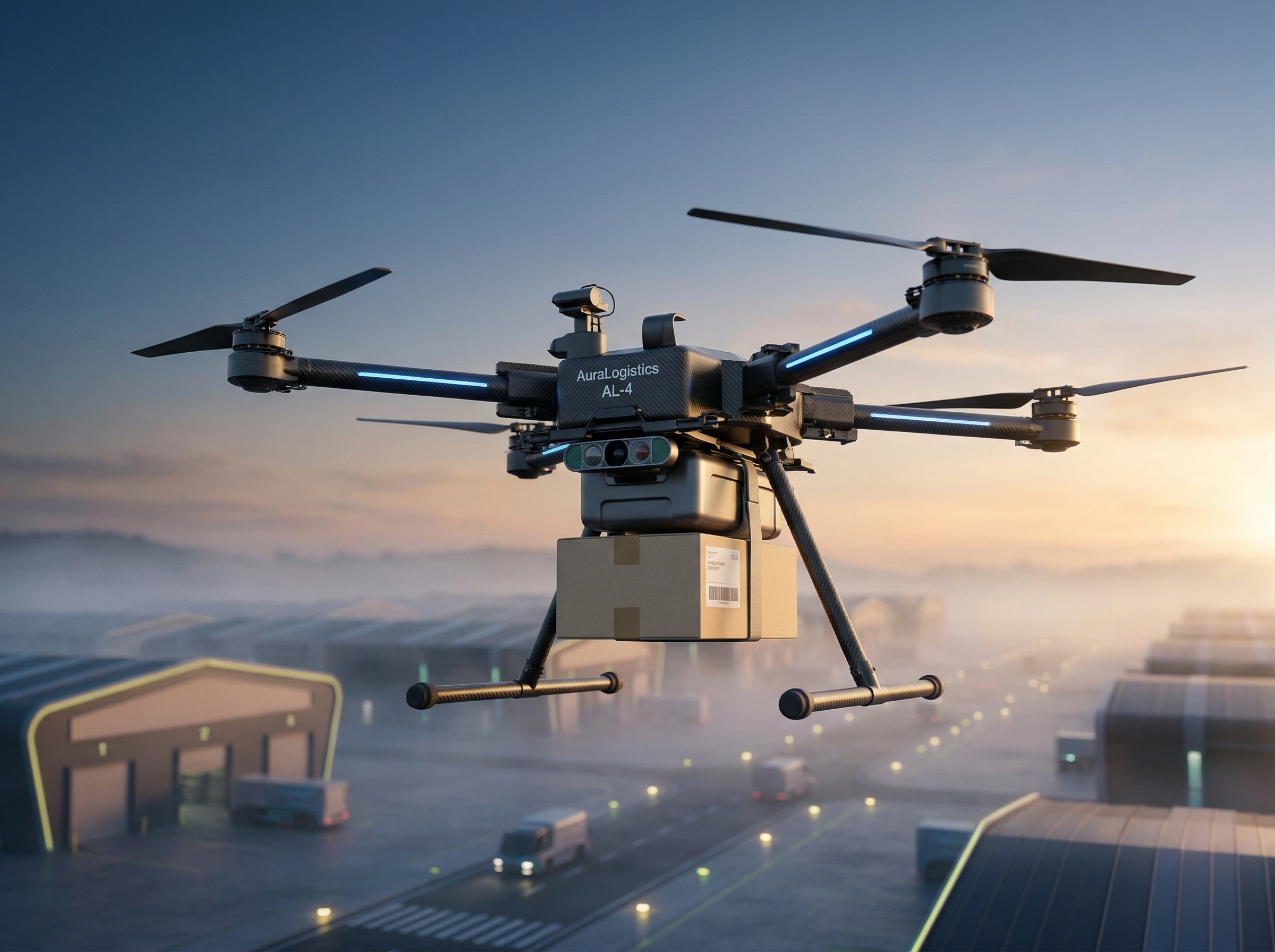 Autonomous Delivery Drone Over Warehouse Hub