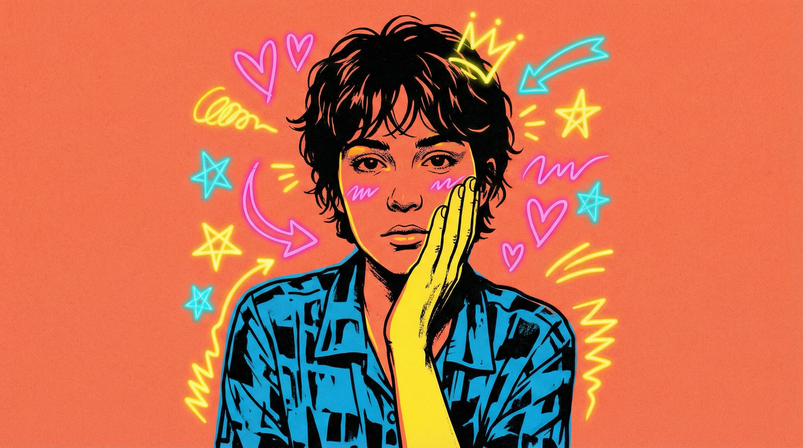 Pop Art Portrait with Neon Doodles
