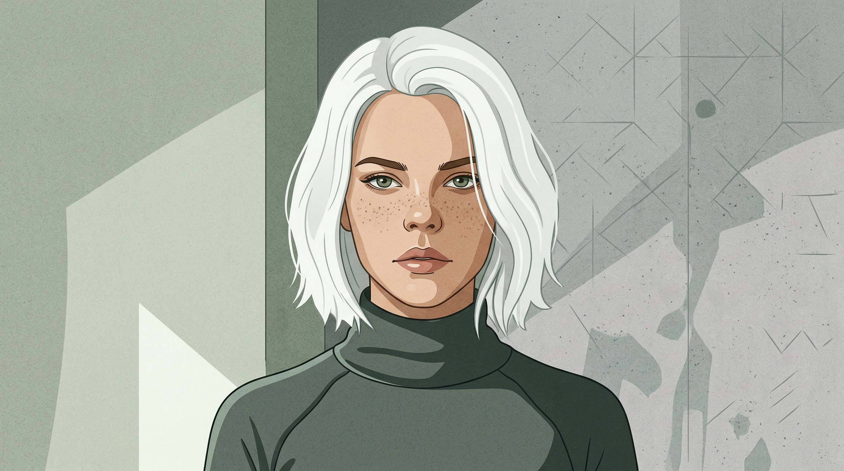 Modern Vector Portrait of White-Haired Woman