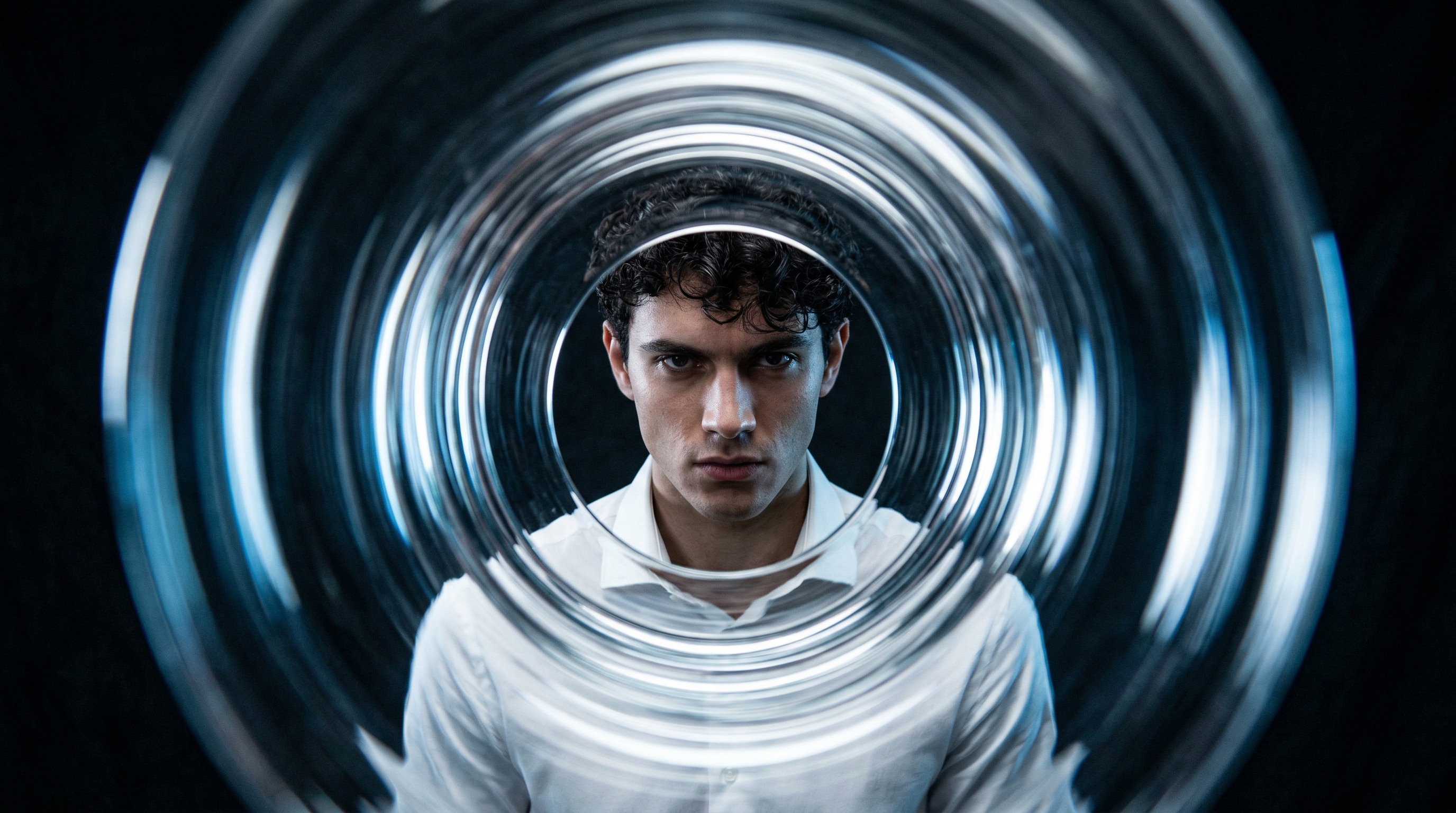 Portrait Through Circular Light Tunnel