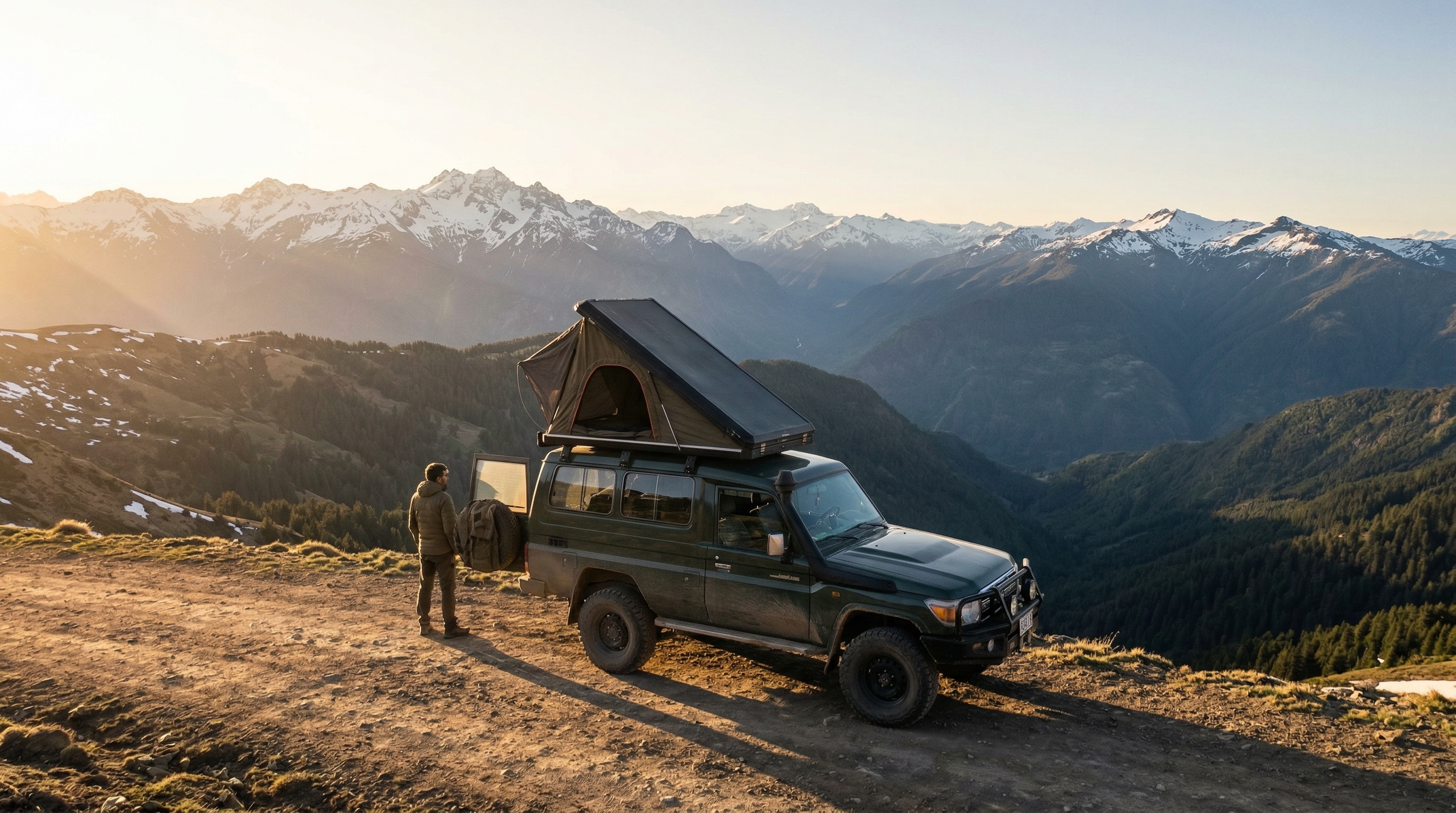 Overland SUV Camping Above Alpine Mountains