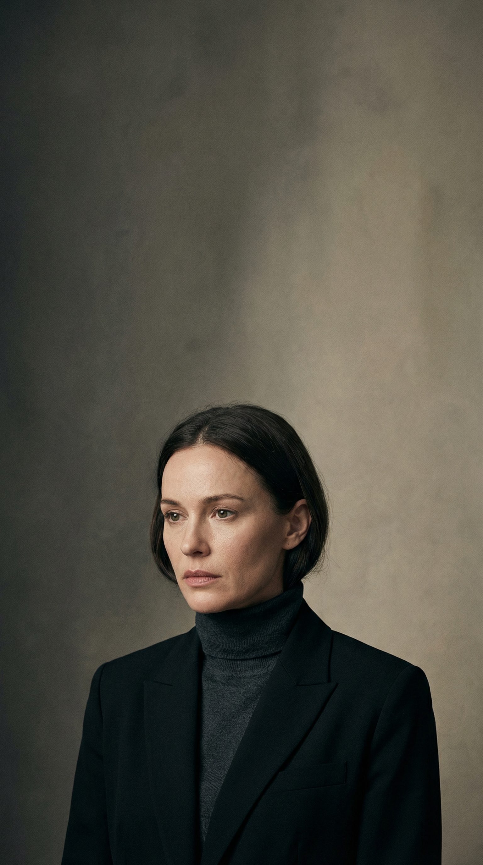 Serious woman in black blazer portrait