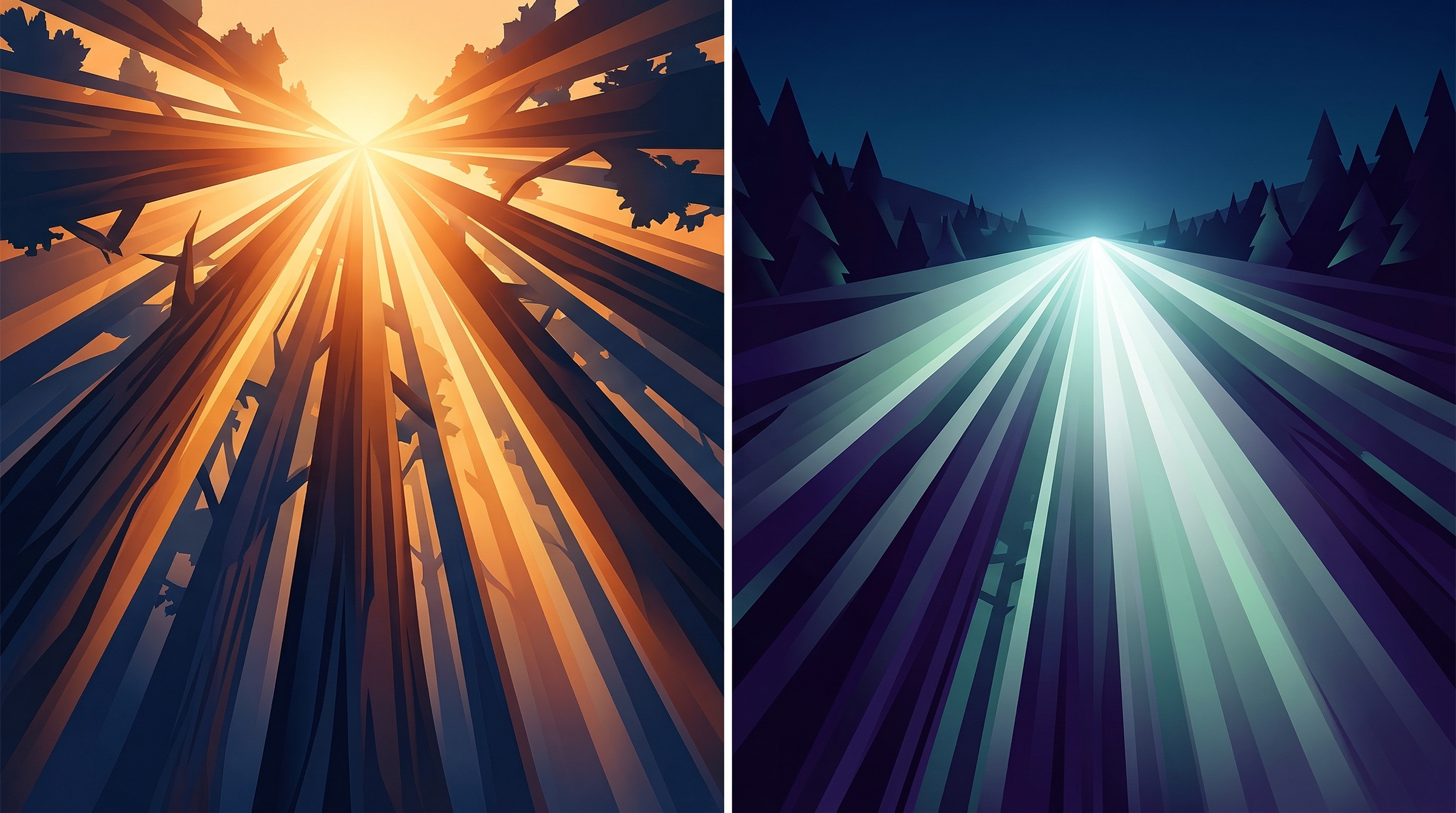 Abstract Forest Light Beams Diptych