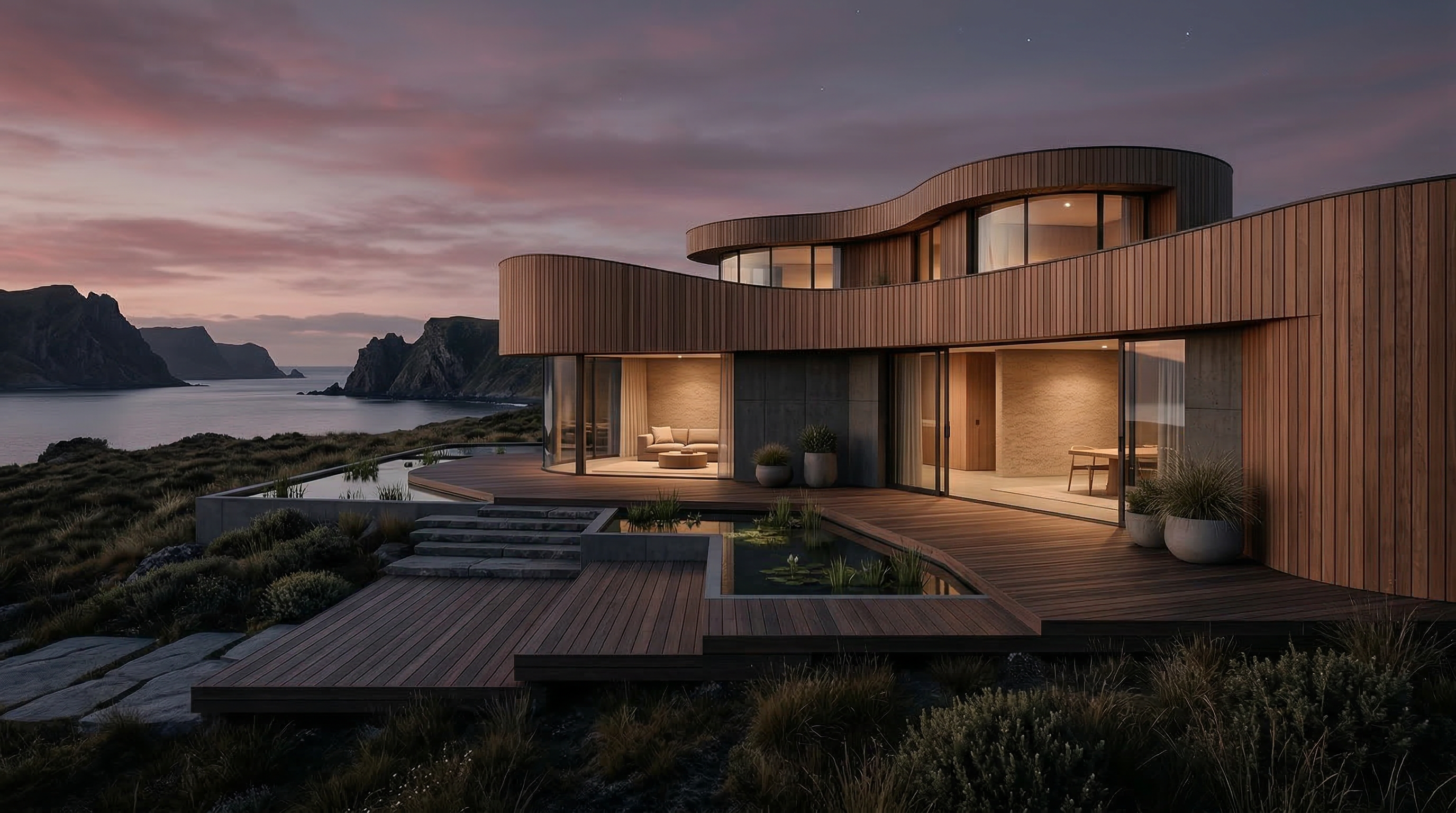 Modern Coastal Luxury Home at Dusk