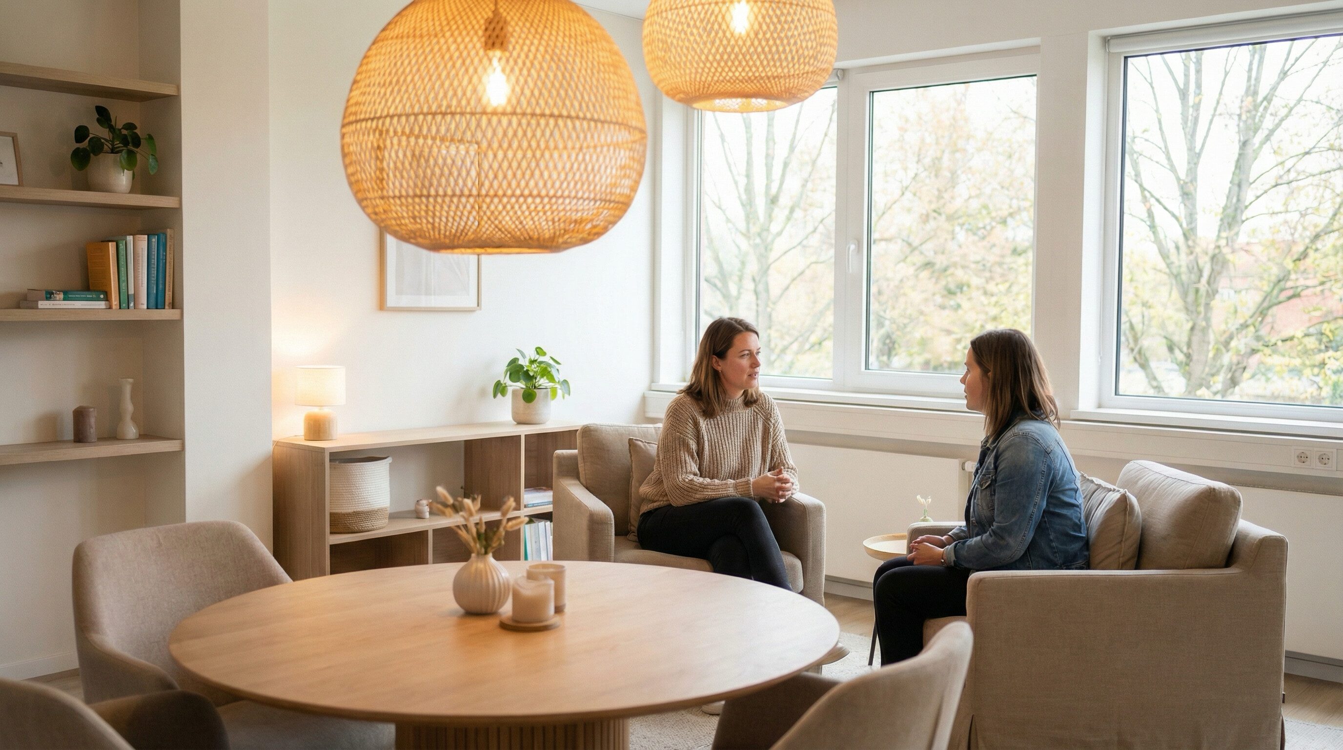 Counseling session in cozy modern living room