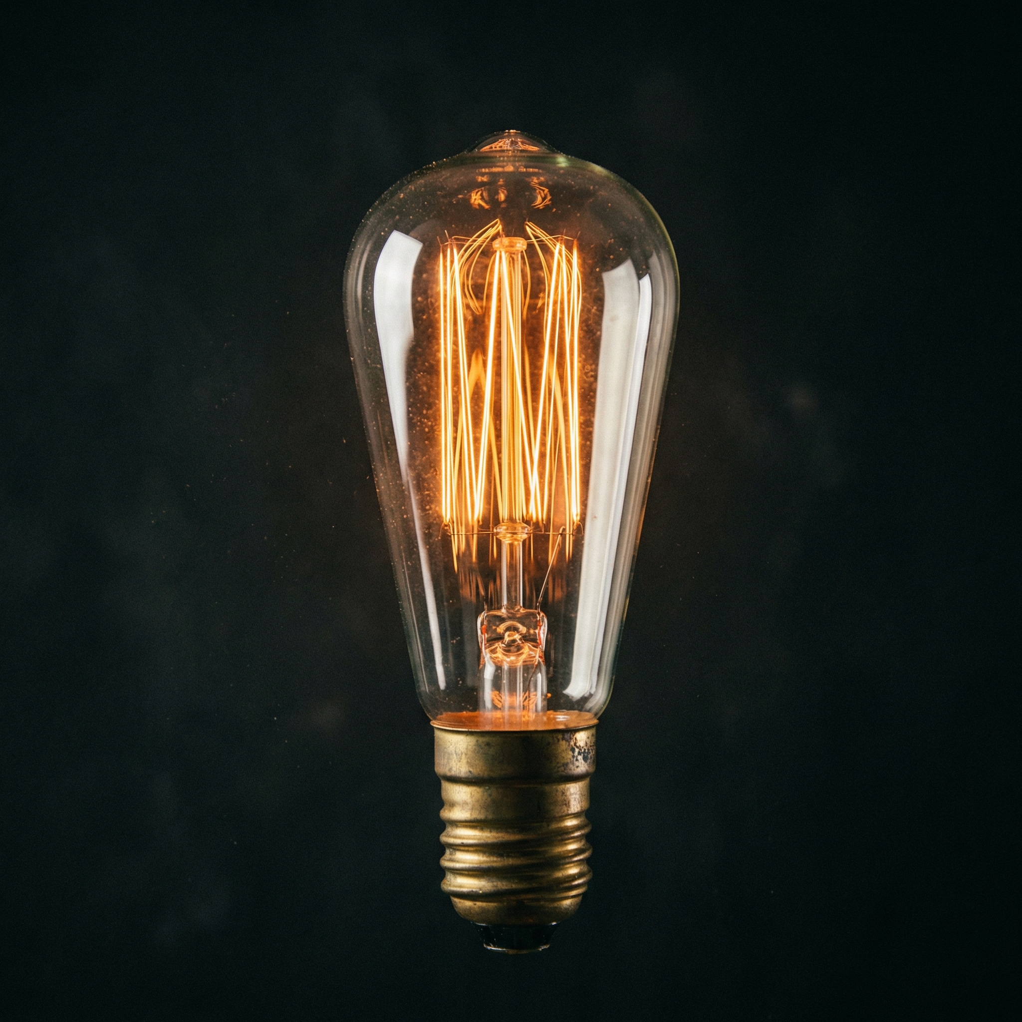 Vintage Edison light bulb glowing on dark
