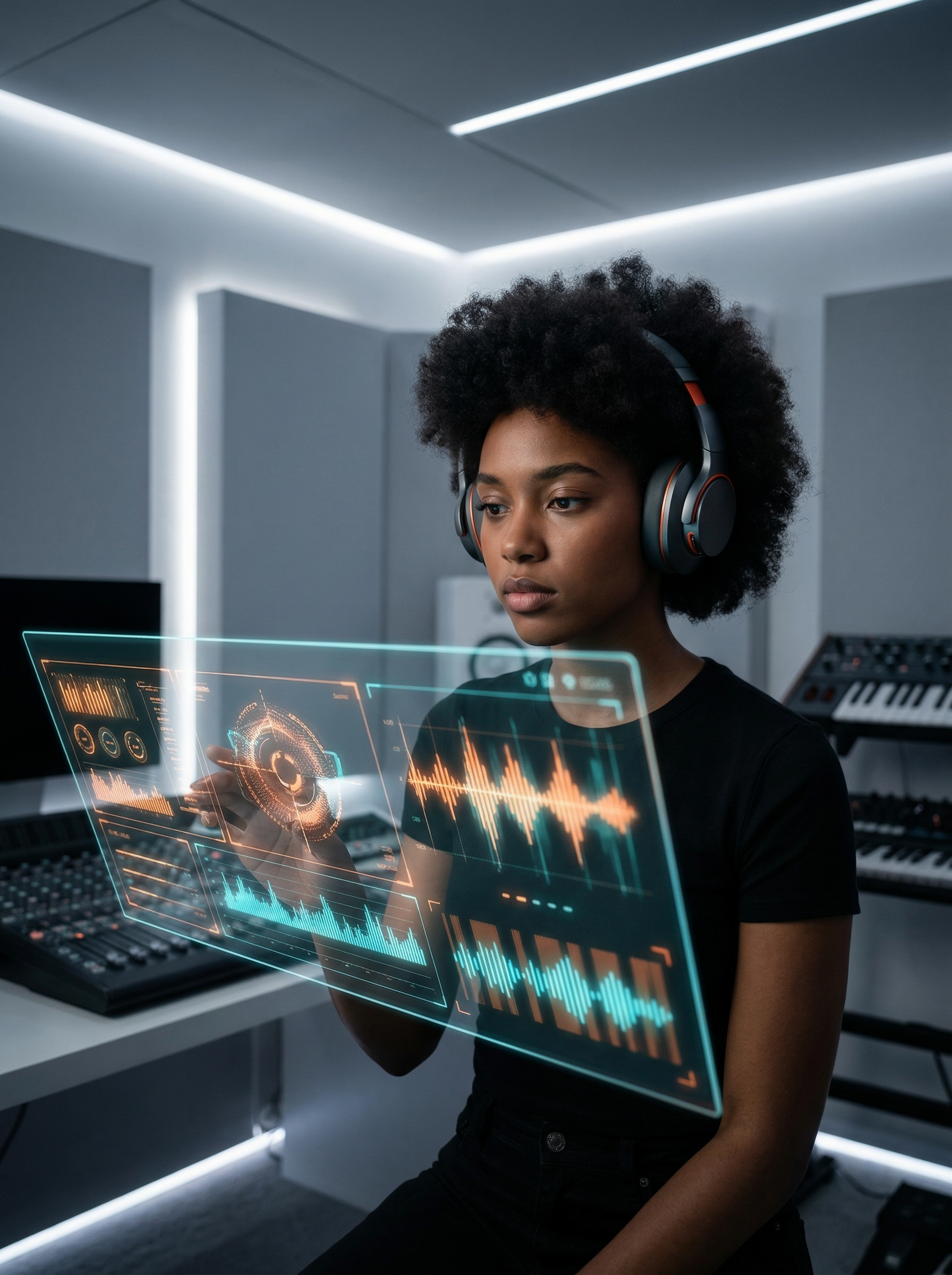 Music Producer Using Futuristic Audio Interface