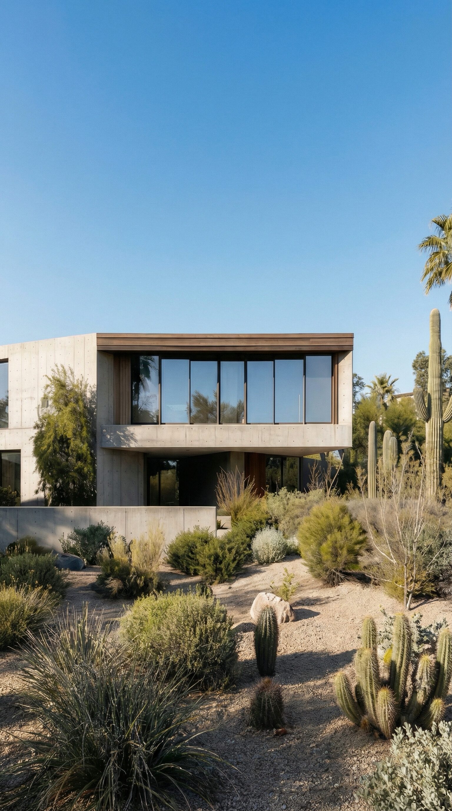 Modern concrete house in desert landscape