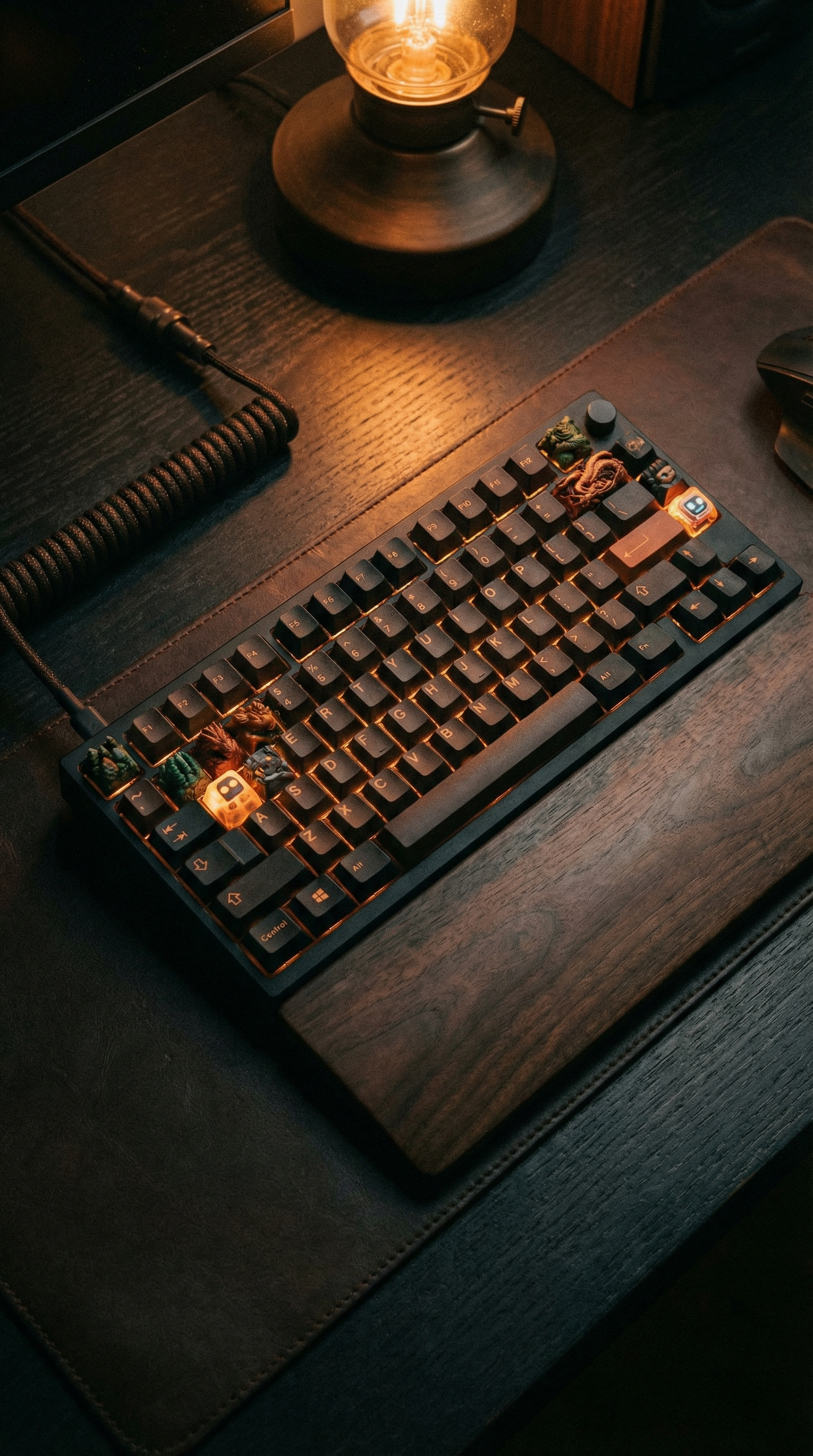 Mechanical keyboard with warm desk lighting