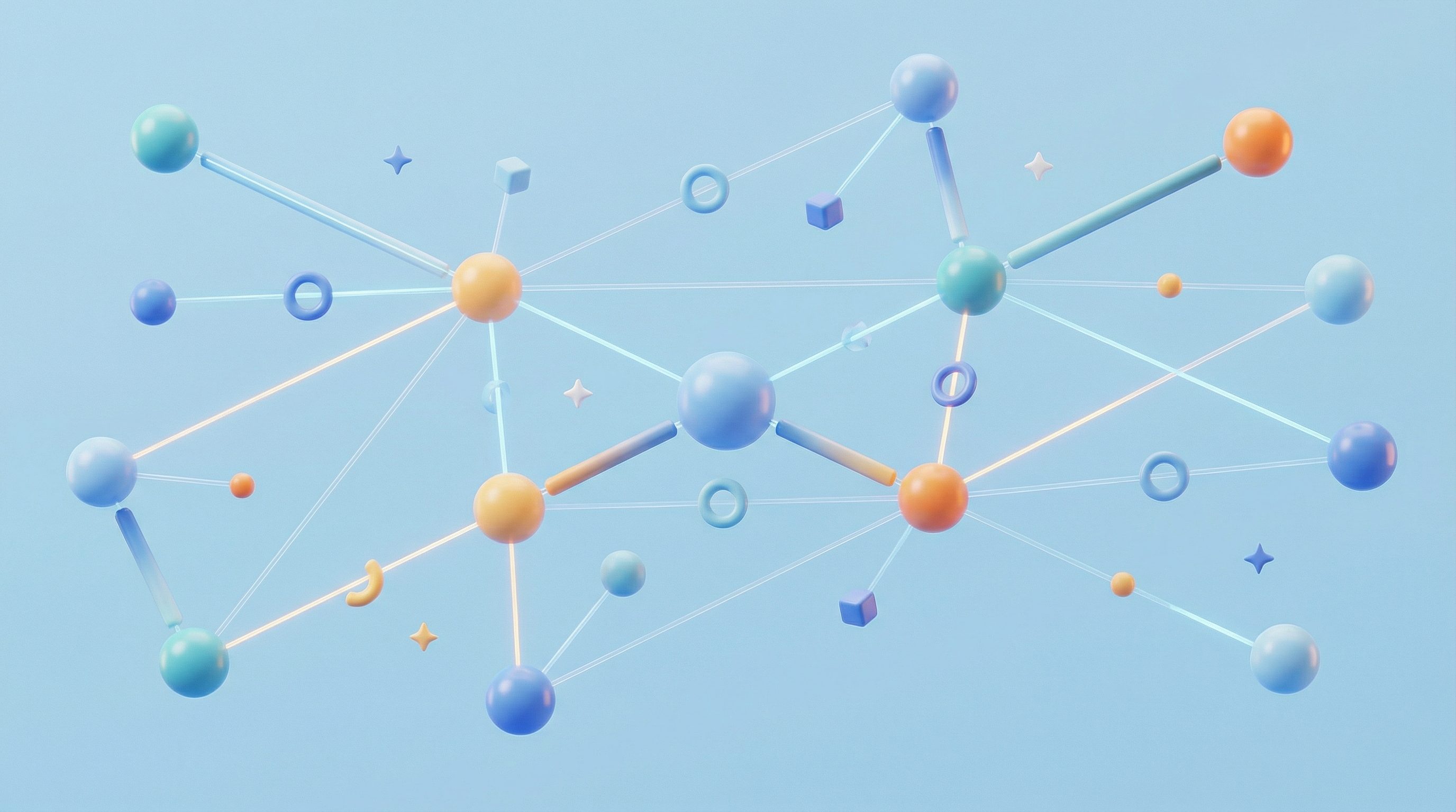 Abstract 3D network of colorful spheres