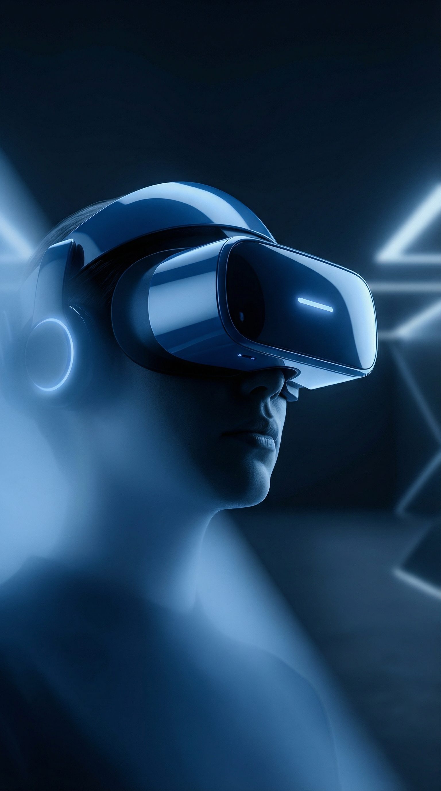 Person wearing futuristic VR headset