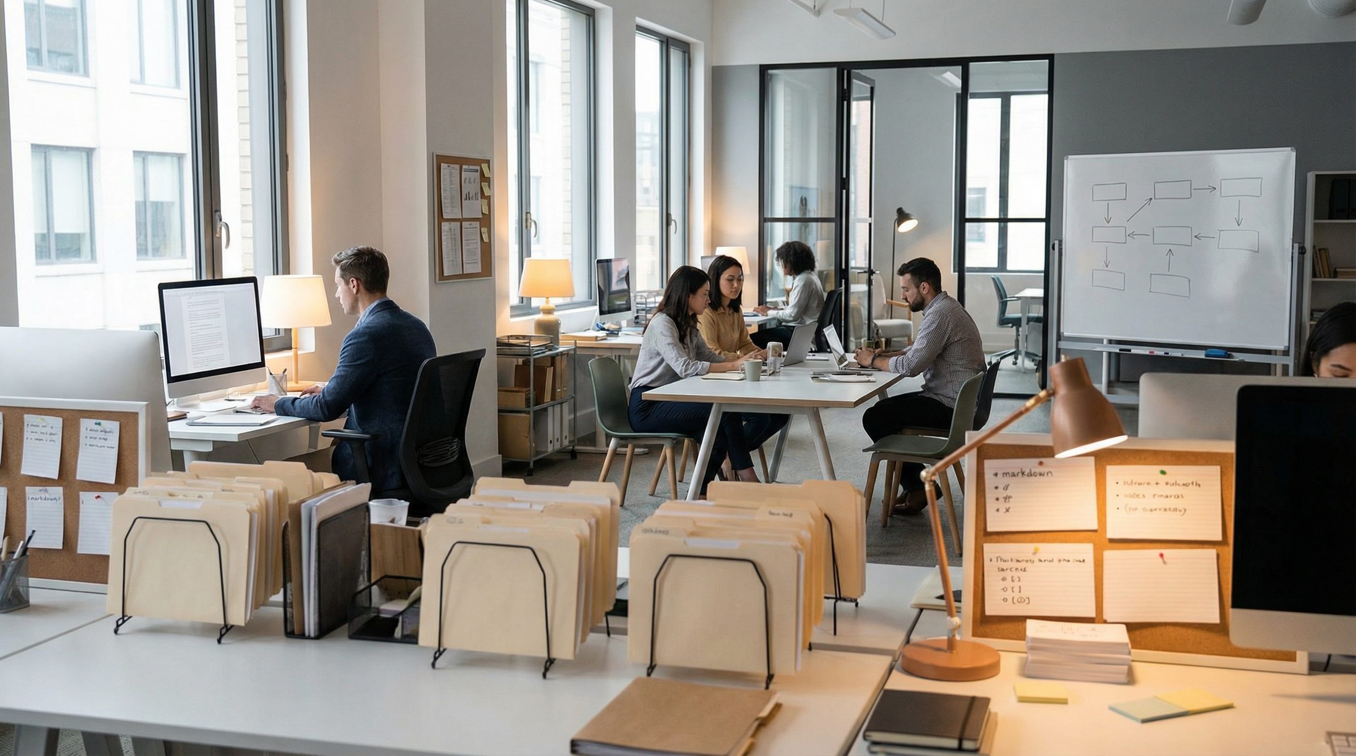 Modern open plan office with collaborative teams