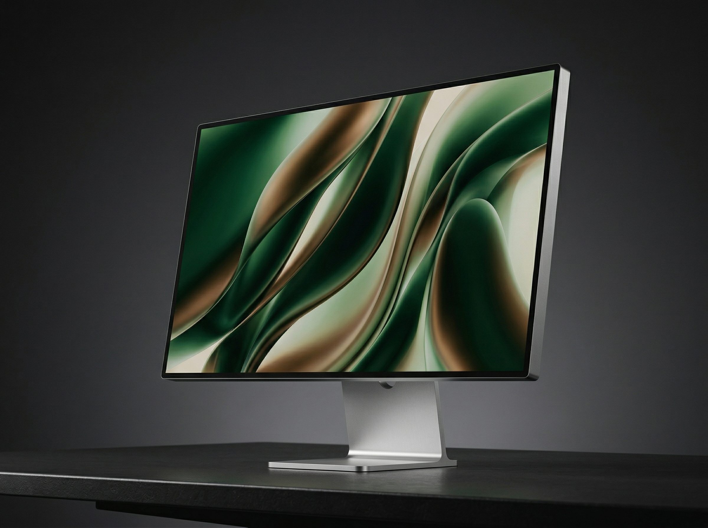 Modern desktop monitor with abstract green wallpaper