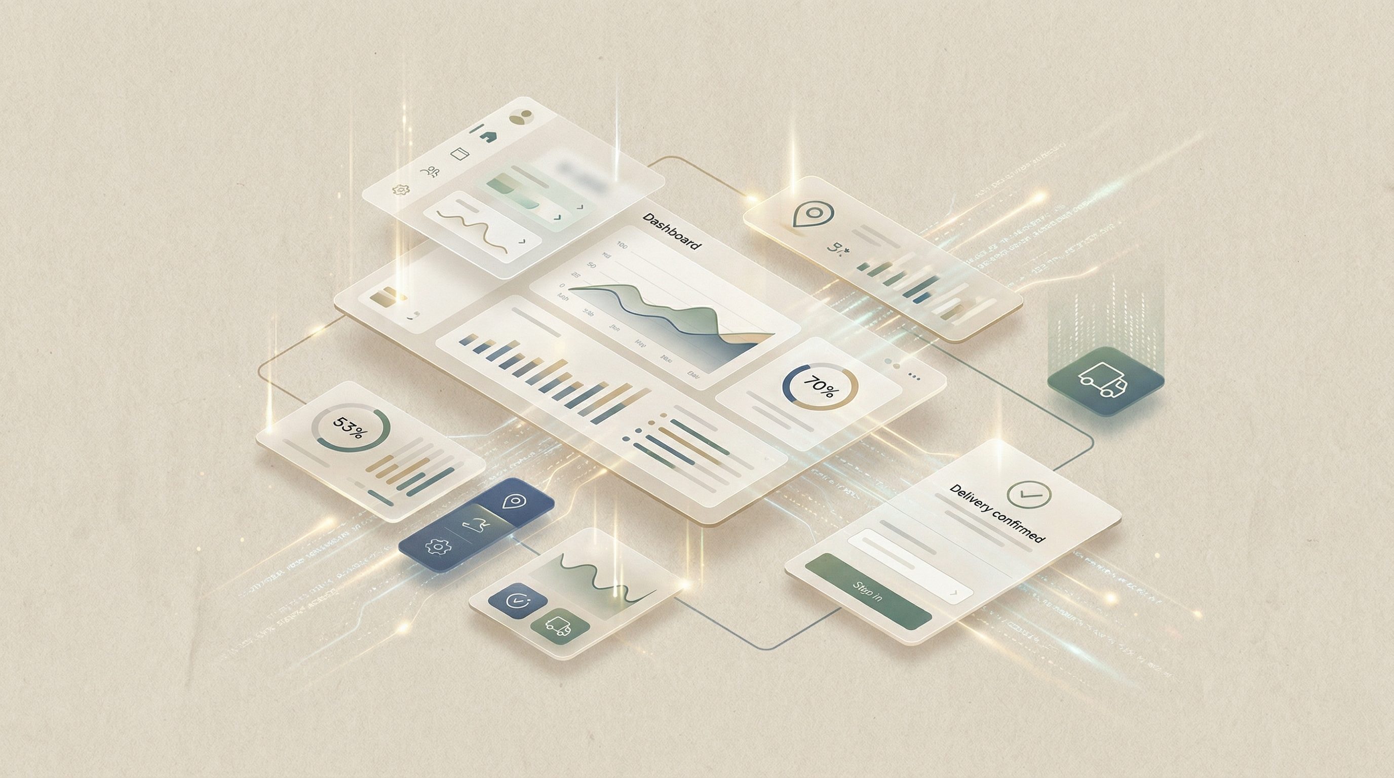 Futuristic analytics dashboard UI illustration