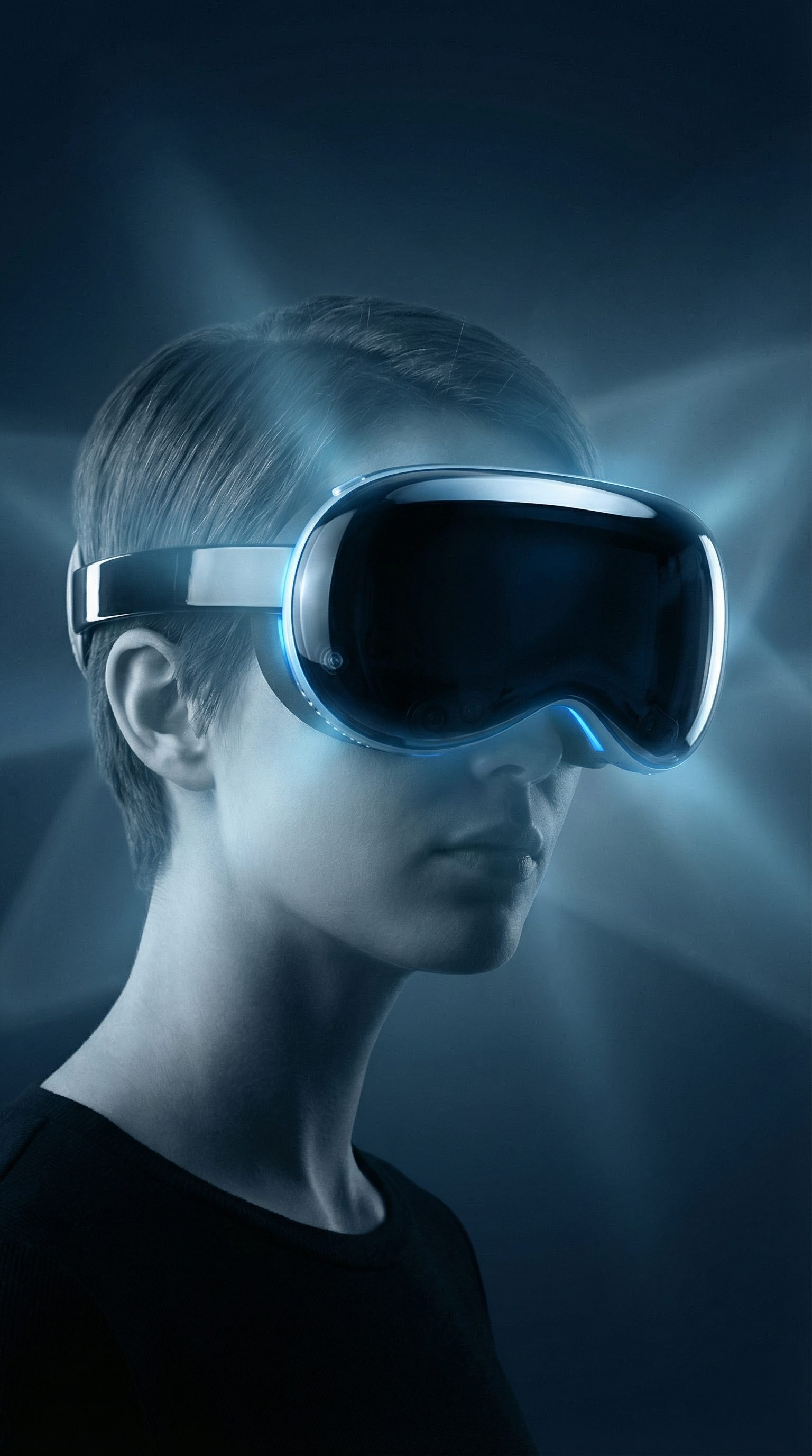 Futuristic person wearing VR headset