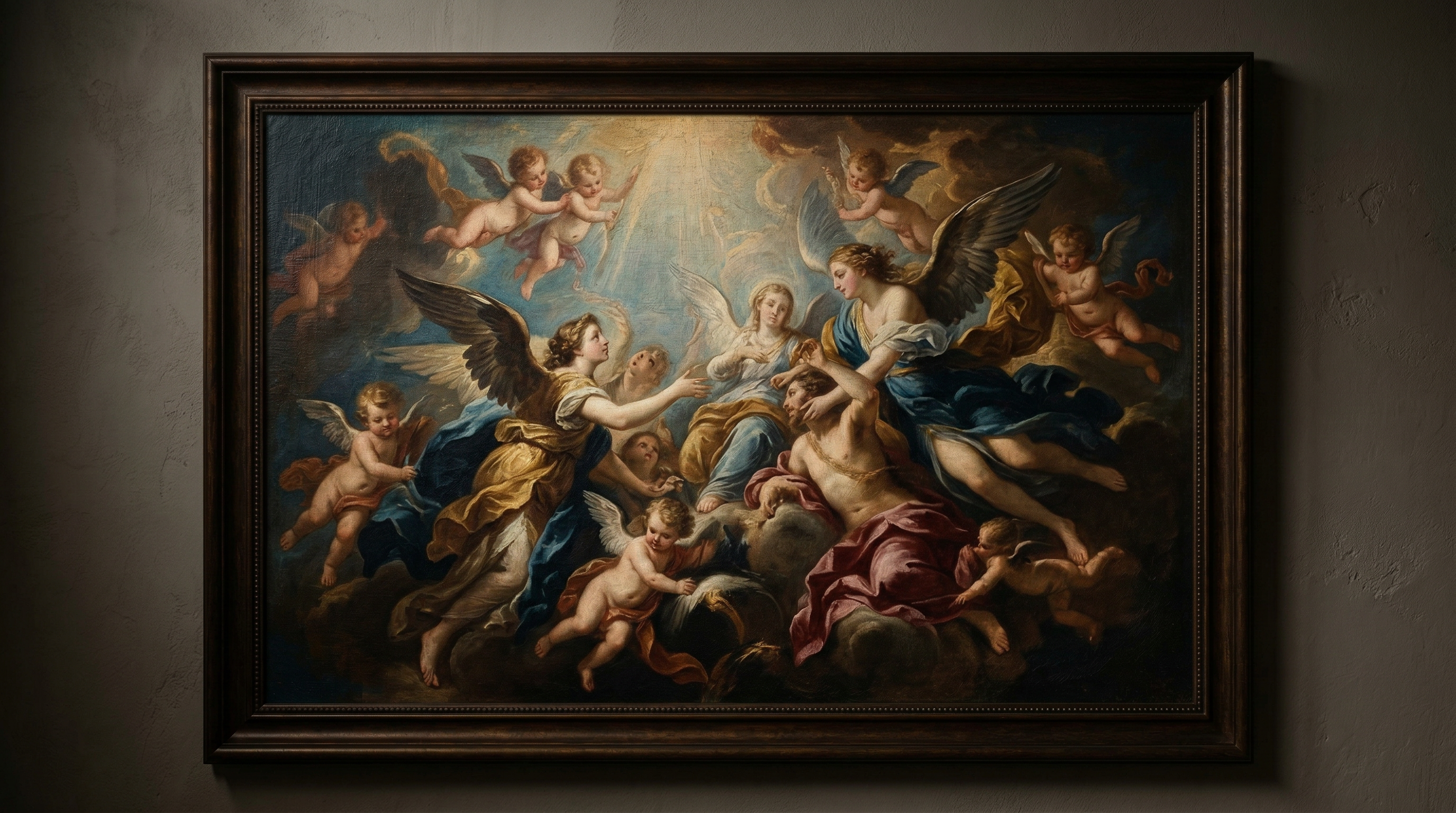 Framed Baroque Painting of Angels
