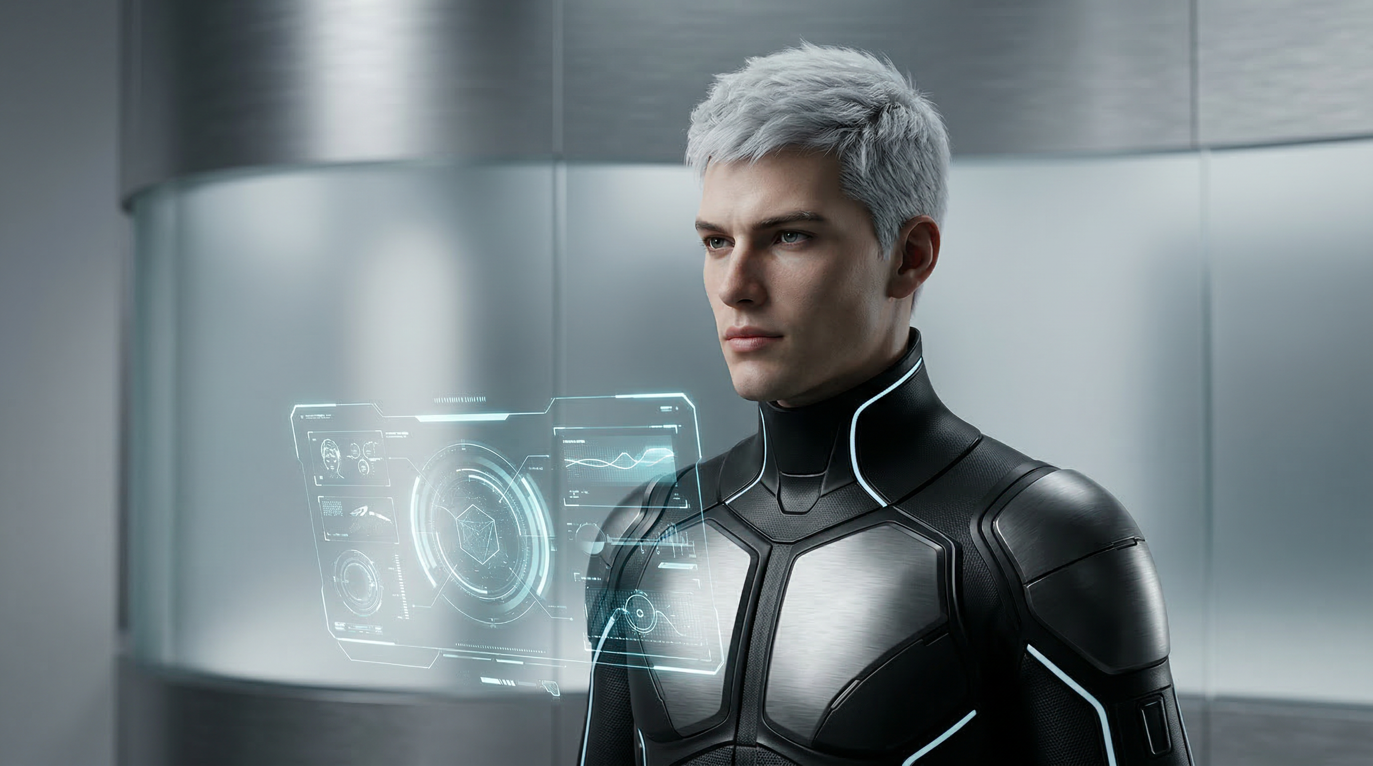 Futuristic Man with Holographic Interface