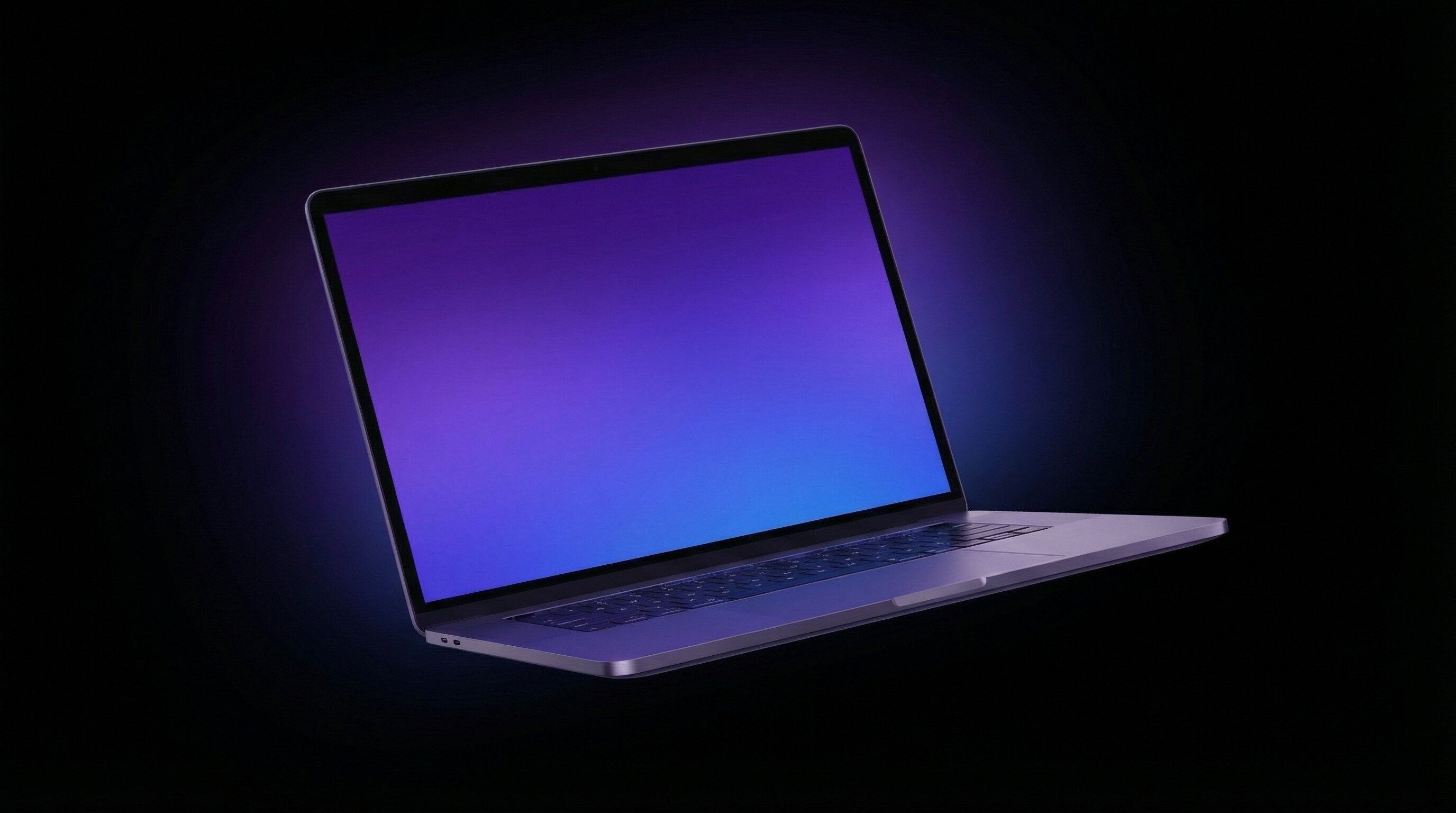Sleek laptop with purple gradient screen