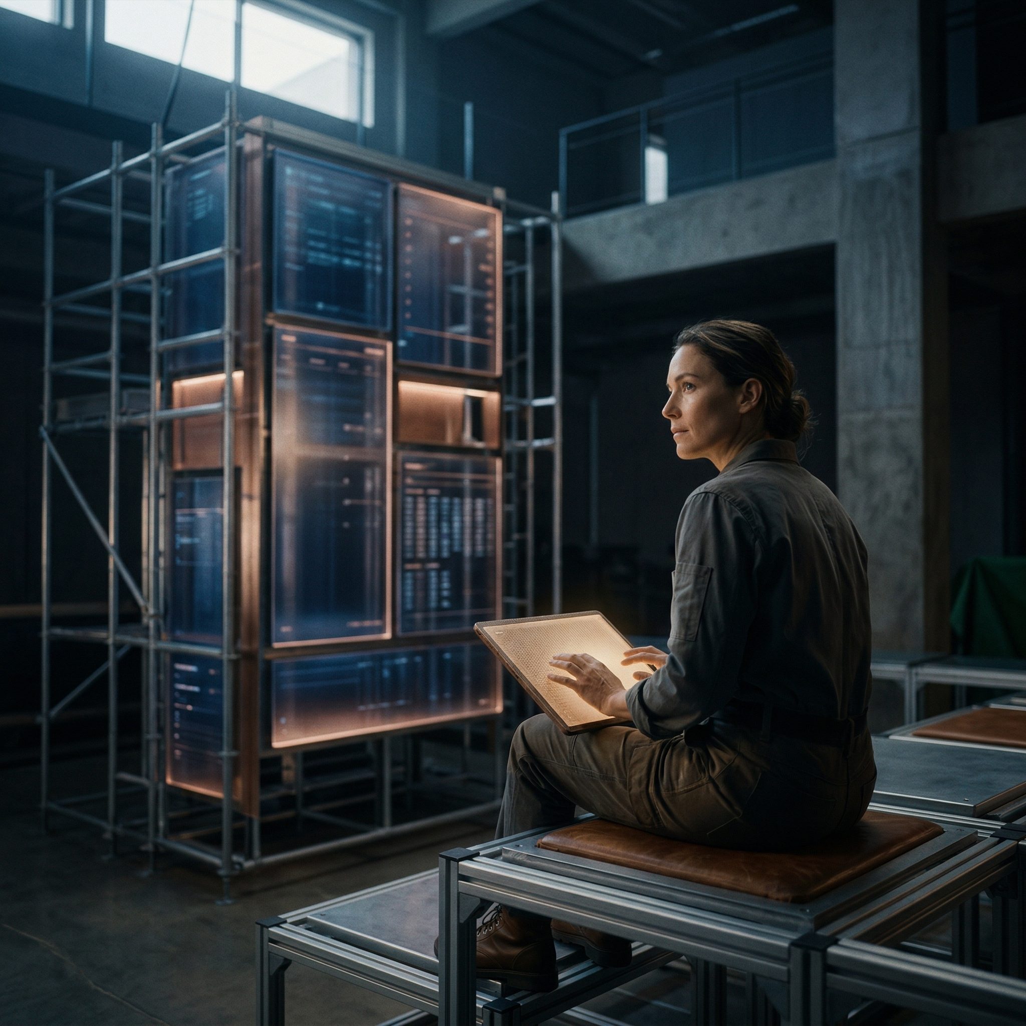 Engineer using tablet in industrial control room