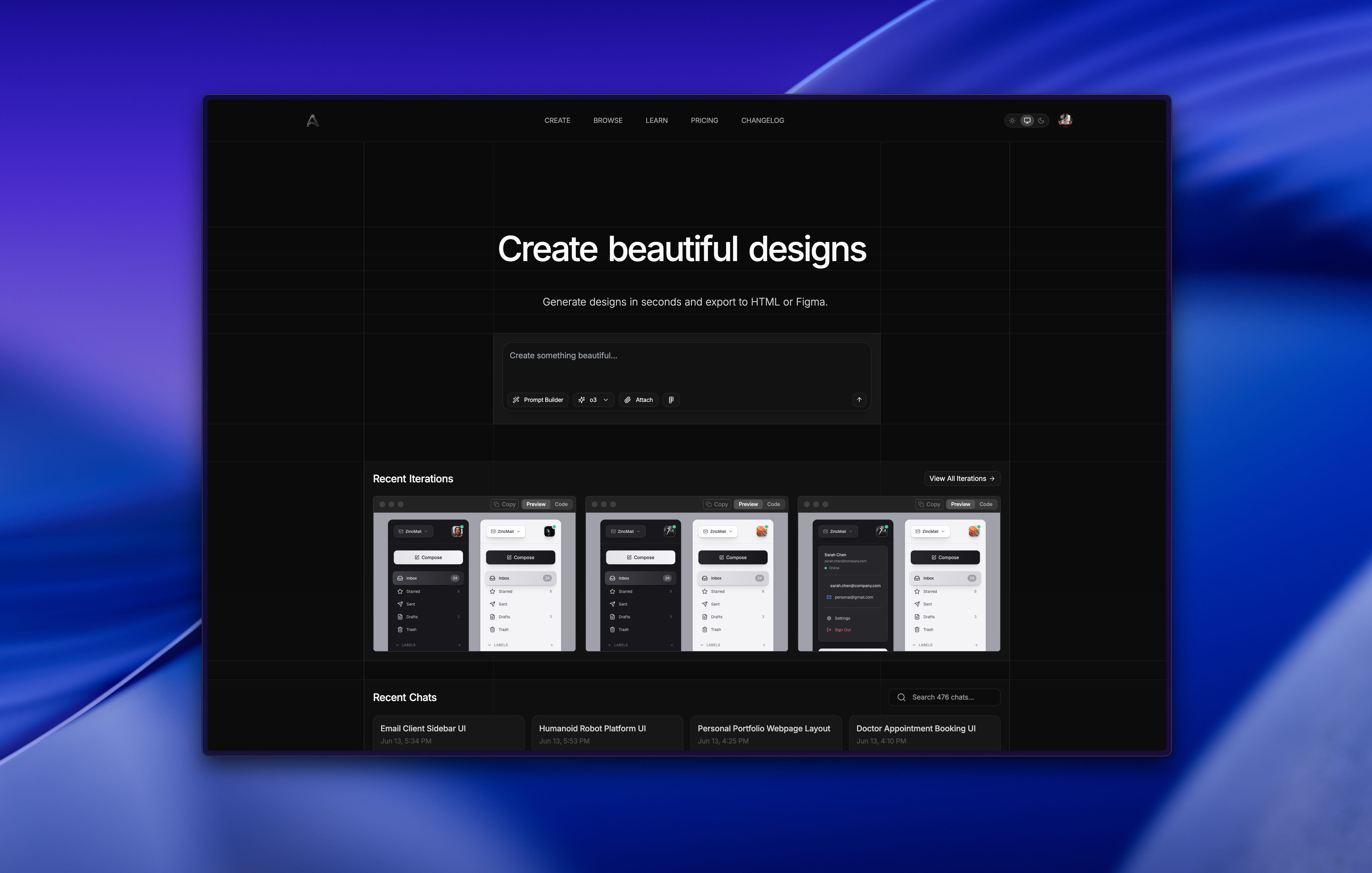 Revamped Design Experience with o3 Default Model! main feature
