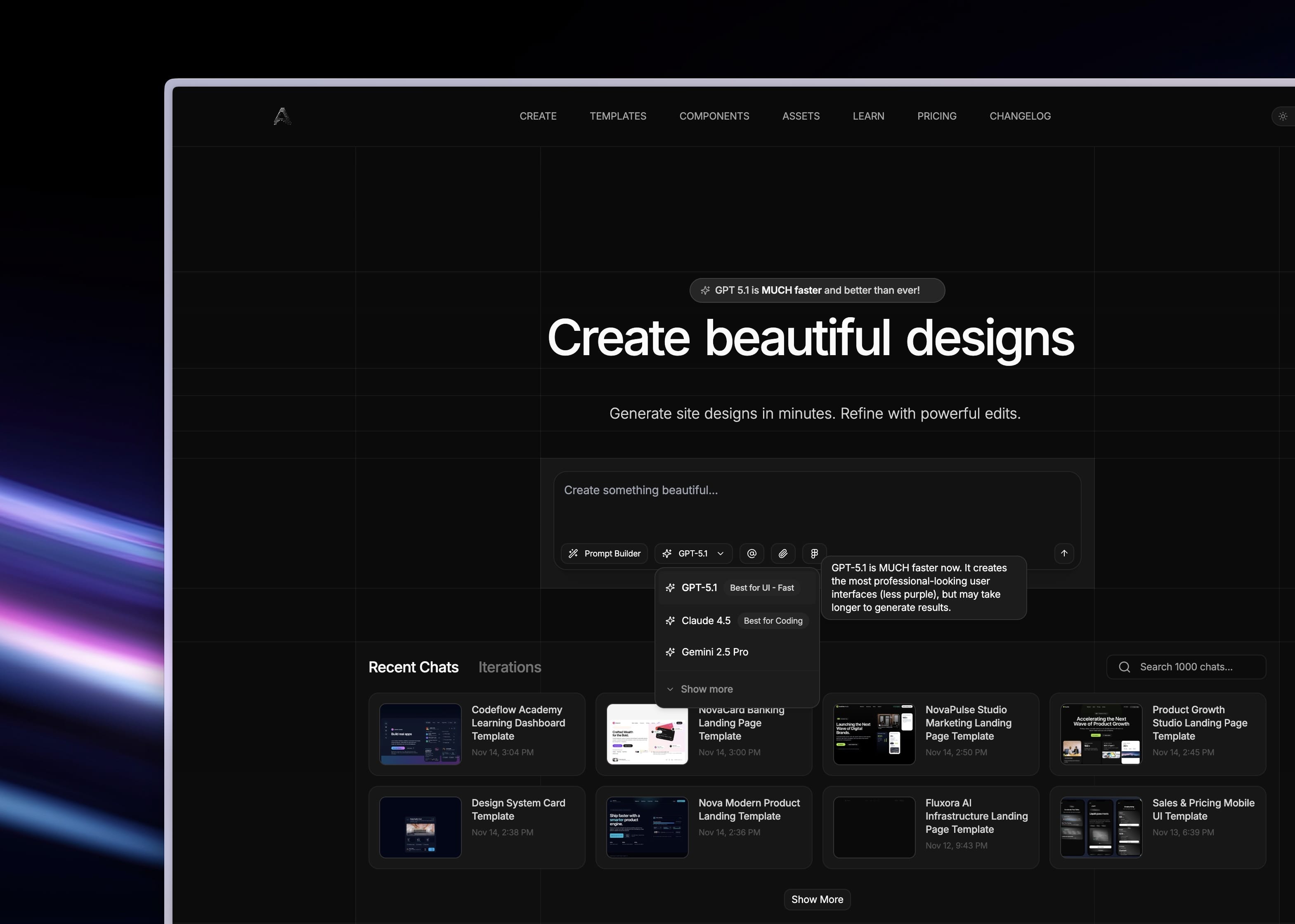 Blazing GPT 5.1, Infinite Canvas & Polished Pages main feature