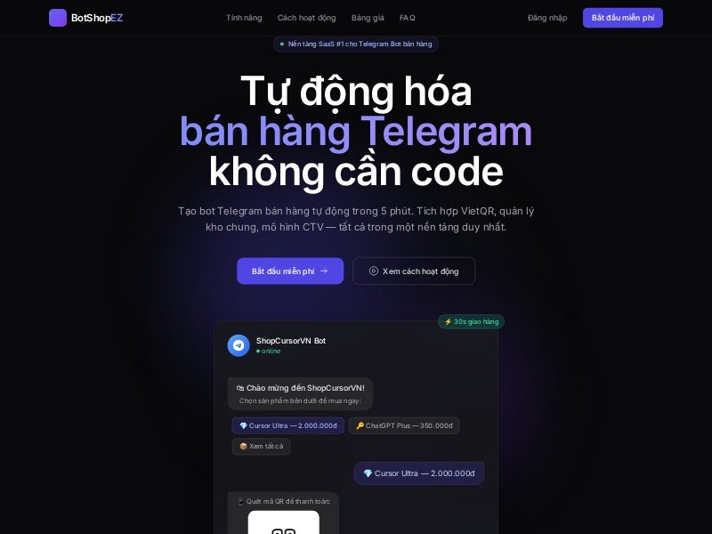 Preview for BotShopEZ SaaS Landing Page Template