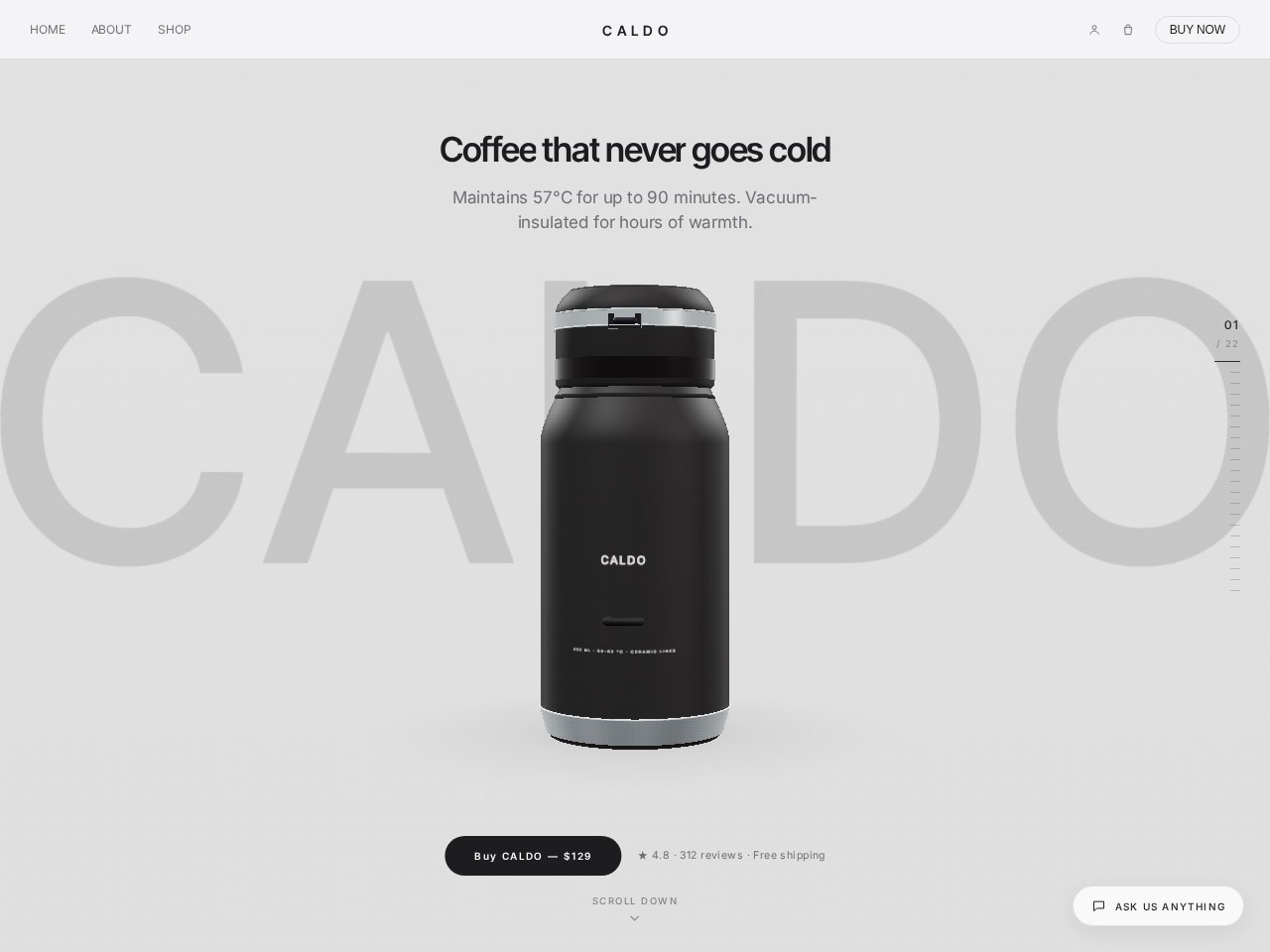 CALDO — Heated Flask Landing Page