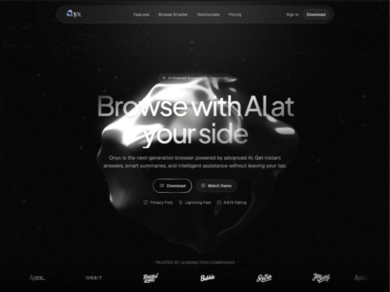 Preview for Onyx AI Web Browser Landing Page Template