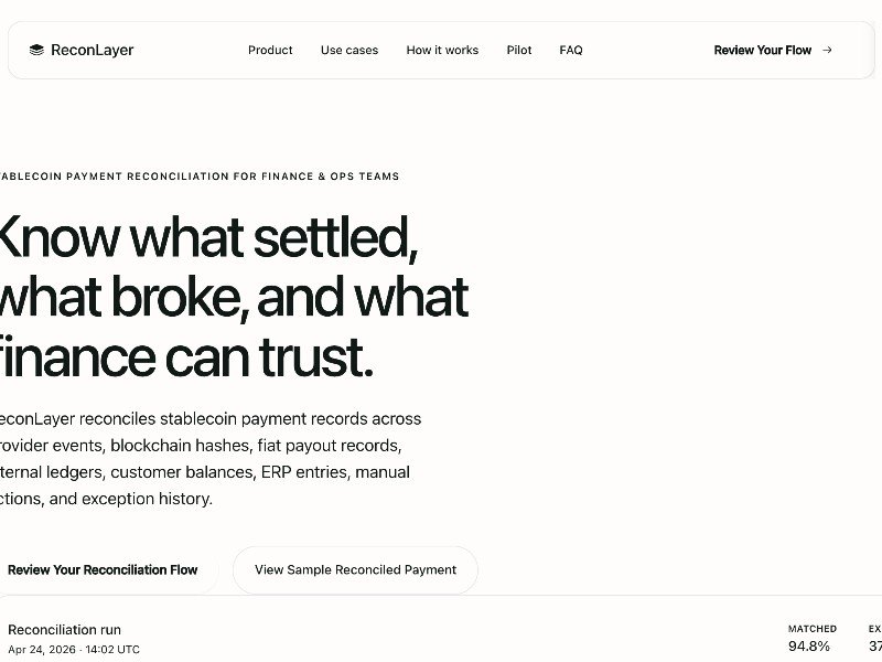 Preview for Fintech ReconLayer Landing Page Template