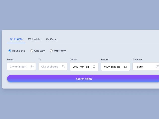 Tabbed Travel Search Form (Flights, Hotels, Cars)