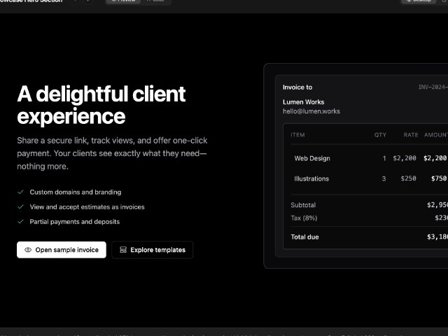 Animated Invoice Showcase Hero Section