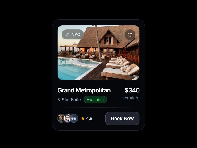 Hotel Listing Card with Like & Book Actions
