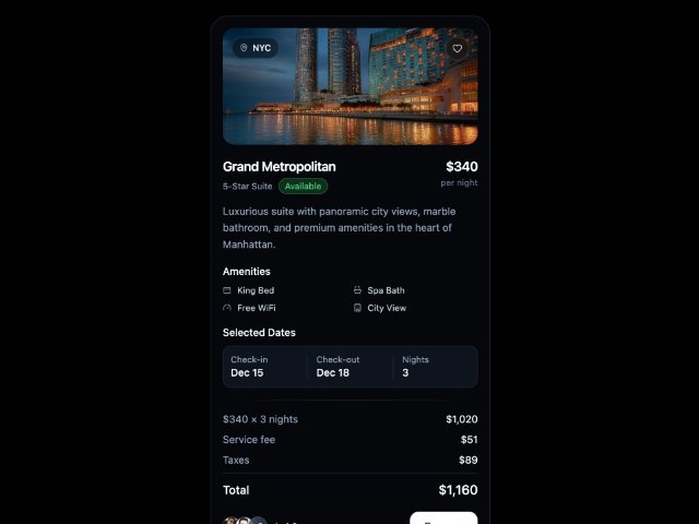 Hotel Booking Card with Price Breakdown