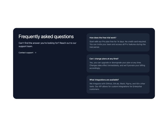 FAQ Section with Contact Support Button