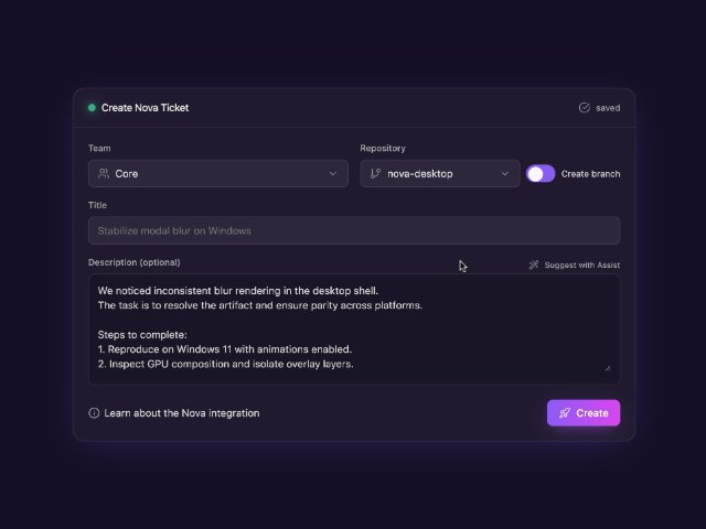 Animated Ticket Creation Form with Team & Repo Selectors