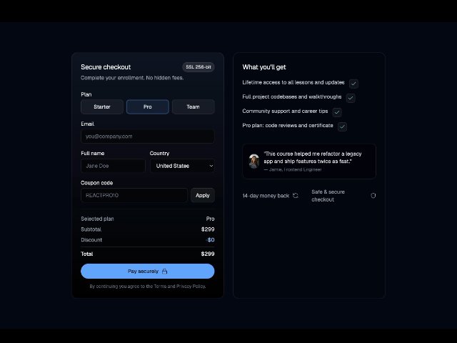 Course Enrollment Checkout Form