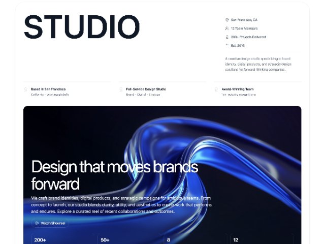 Animated Studio Hero Section with CTA