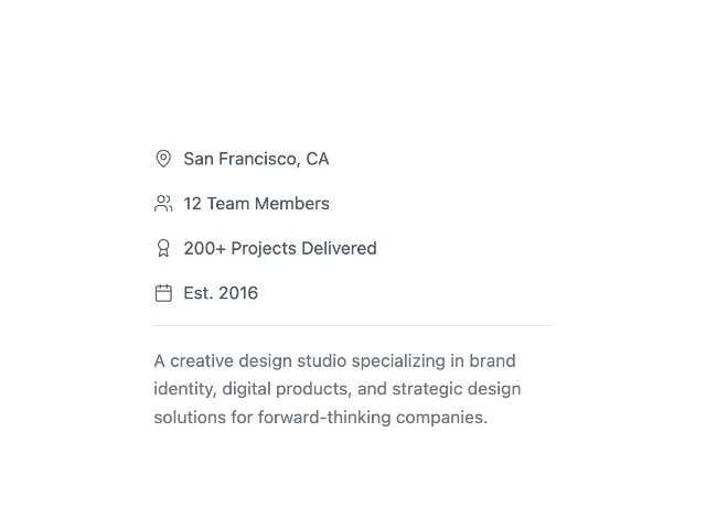 Company Info Sidebar with Icons