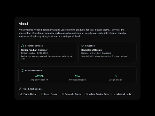 Responsive About/Profile Card with Skills & Achievements