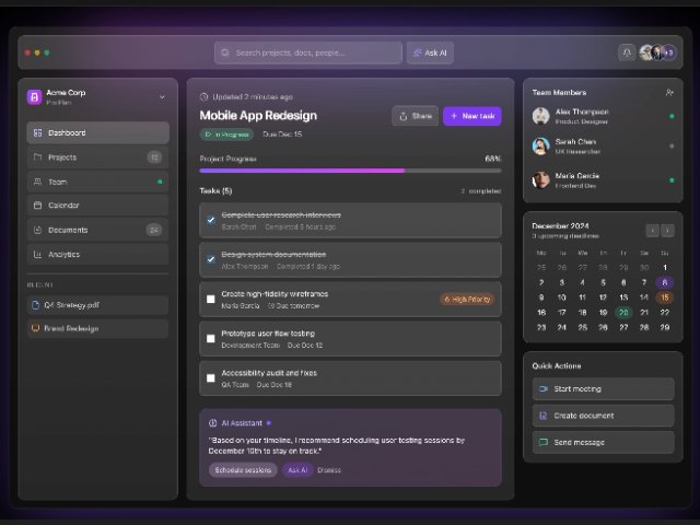 Animated Project Management Dashboard (Tailwind)