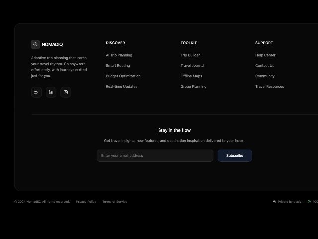 Glassmorphic Footer with Links, Social Icons & Signup
